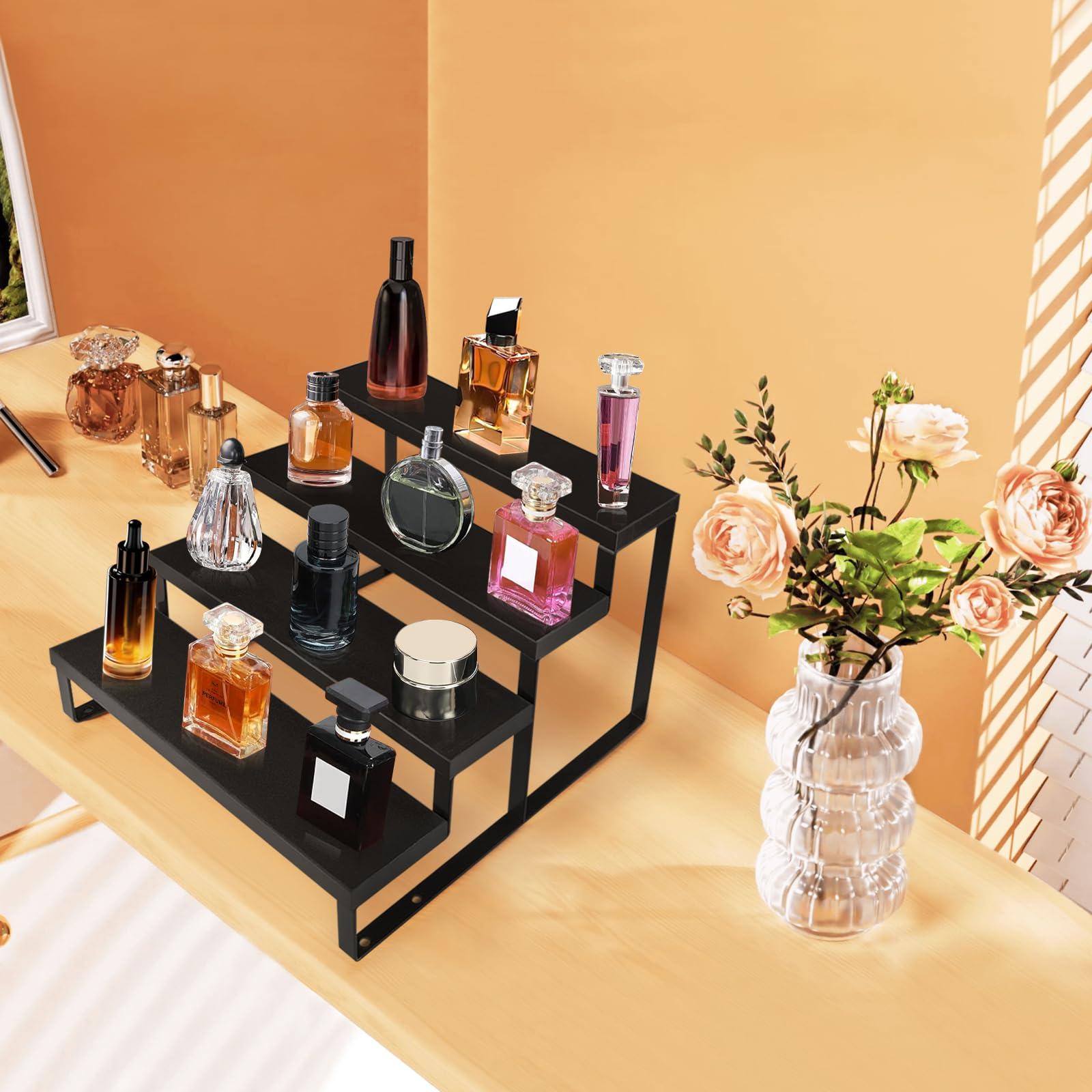 Wood Cologne Organizer for Men,12 Inch 4 Tier Cologne Stand Waterproof Perfume Organizer for Dresser with Anti-Slip Washers,Wooden Display Risers Stand for Party,Makeup,Figures,Cupcake,Perfume,Dessert - Image 6
