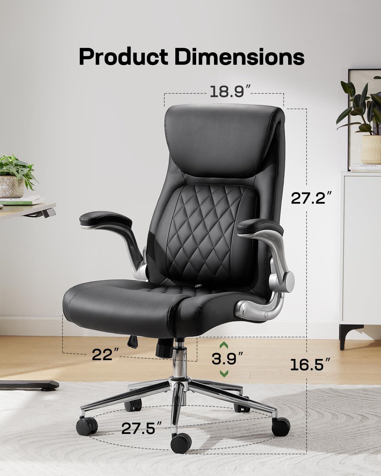 Marsail Ergonomic PU-Leather Office Chair: 5 Settings Lumbar Support, Executive Office Chair Height Adjustable with Padded Flip-up Arms, Executive Desk Chair for Working Study-Black - Image 3