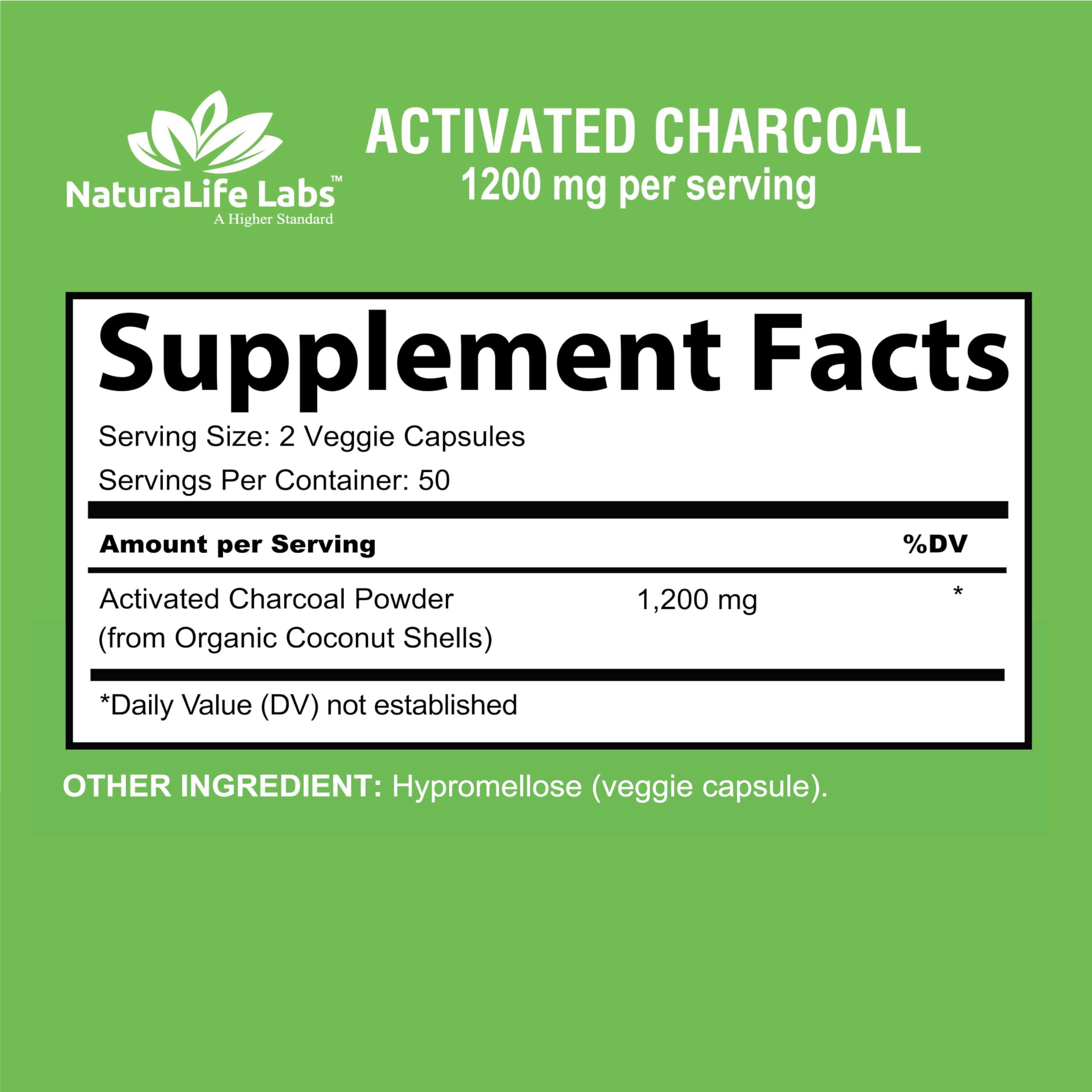 Activated Charcoal Capsules - 1,200 mg Highly Absorbent Helps Alleviate Gas & Bloating Promotes Natural detoxification Derived from Coconut Shells - per Serving - 100 Vegan Capsules - Image 2