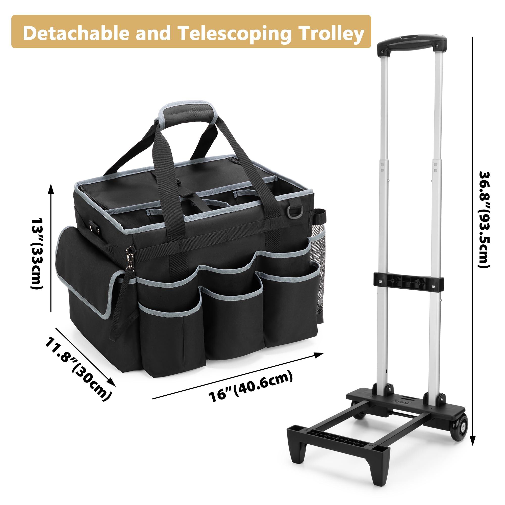 HODRANT Large Cleaning Caddy with Detachable Trolley & Shoulder Strap, Cleaning Supplies Bag with Handles & Support Plates, Cleaning Product Rolling Organizer for Car Wash and Housekeeping - Image 2