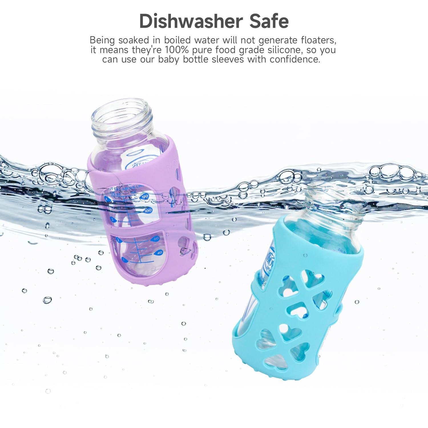 MORLIKE 4 Pack Silicone Sleeves Fit for 4 oz/120 mL Dr. Brown's Natural Narrow Glass Baby Bottle, 100% Silicone Covers Protect Glass Bottle, Easy to Grip Baby Bottle Holders for SB41001-P4, SB42003-P2 - Image 4