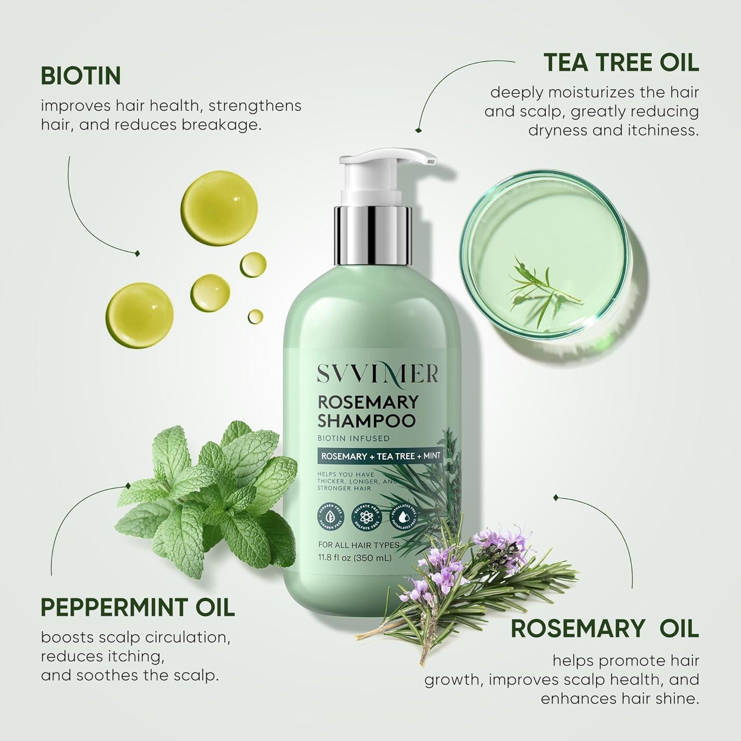 Svvimer Rosemary Hair Growth Shampoo - Thickening Shampoo with Biotin Tea Tree Oil Mint for Hair Loss and Thinning Hair - for Women and Men 11.8 Fl Oz (Pack of 1) - Image 5
