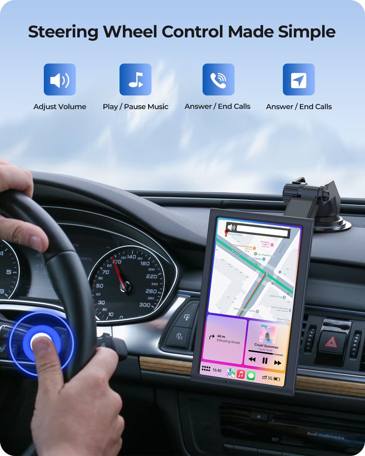 Krunia 7" Wireless Portable 60FPS Car Play Screen for Apple CarPlay & Android Auto, Portrait and Landscape Modes, Mirror Link, Bluetooth, Voice Control, GPS Navigation - Image 6