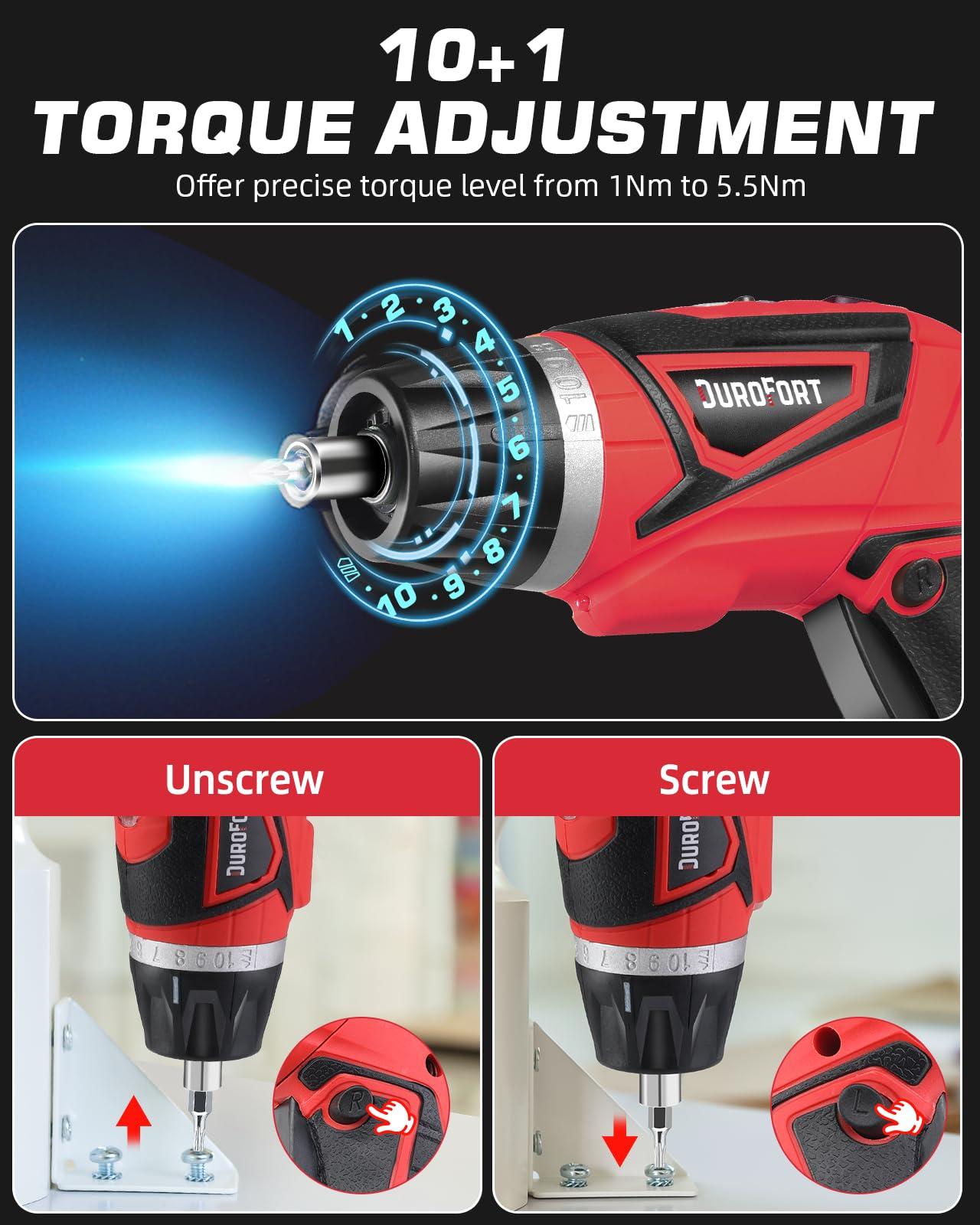 Cordless Electric Screwdriver Set, 8V Max 10Nm Rechargeable Power Electric Drill, Battery Screw Gun with 28pcs Driver Bit Set, 320RPM/10+1 Torque Setting, 2 Position Handle, Flexible Shaft LED Light - Image 3