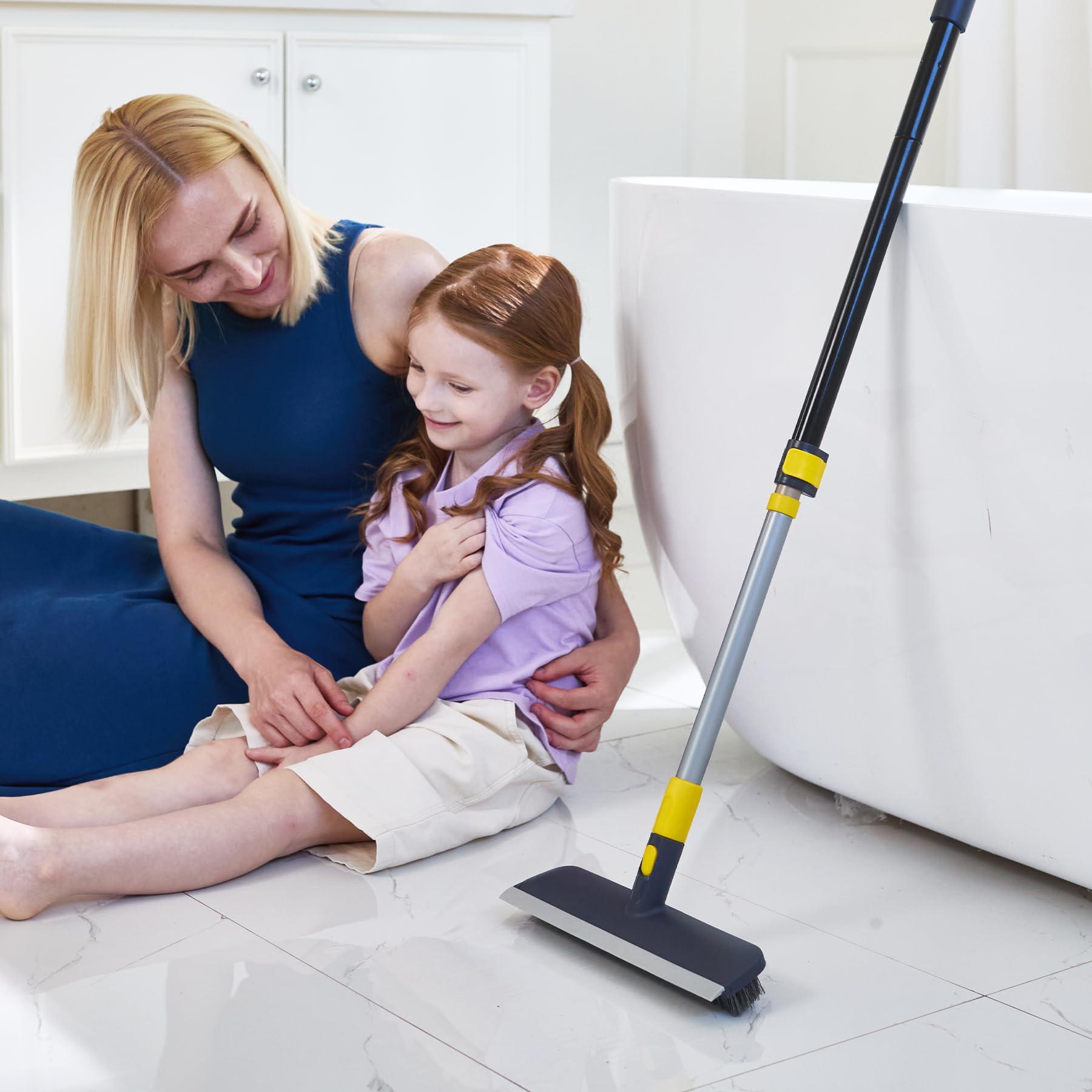 Yocada Floor Scrub Brush Telescopic Handle 2 in 1 Scrape Brush Stiff Bristle Shower Scrubber for Cleaning Patio Bathroom Garage Kitchen Wall Deck Tub Tile 55.9 inch Tall - Image 9