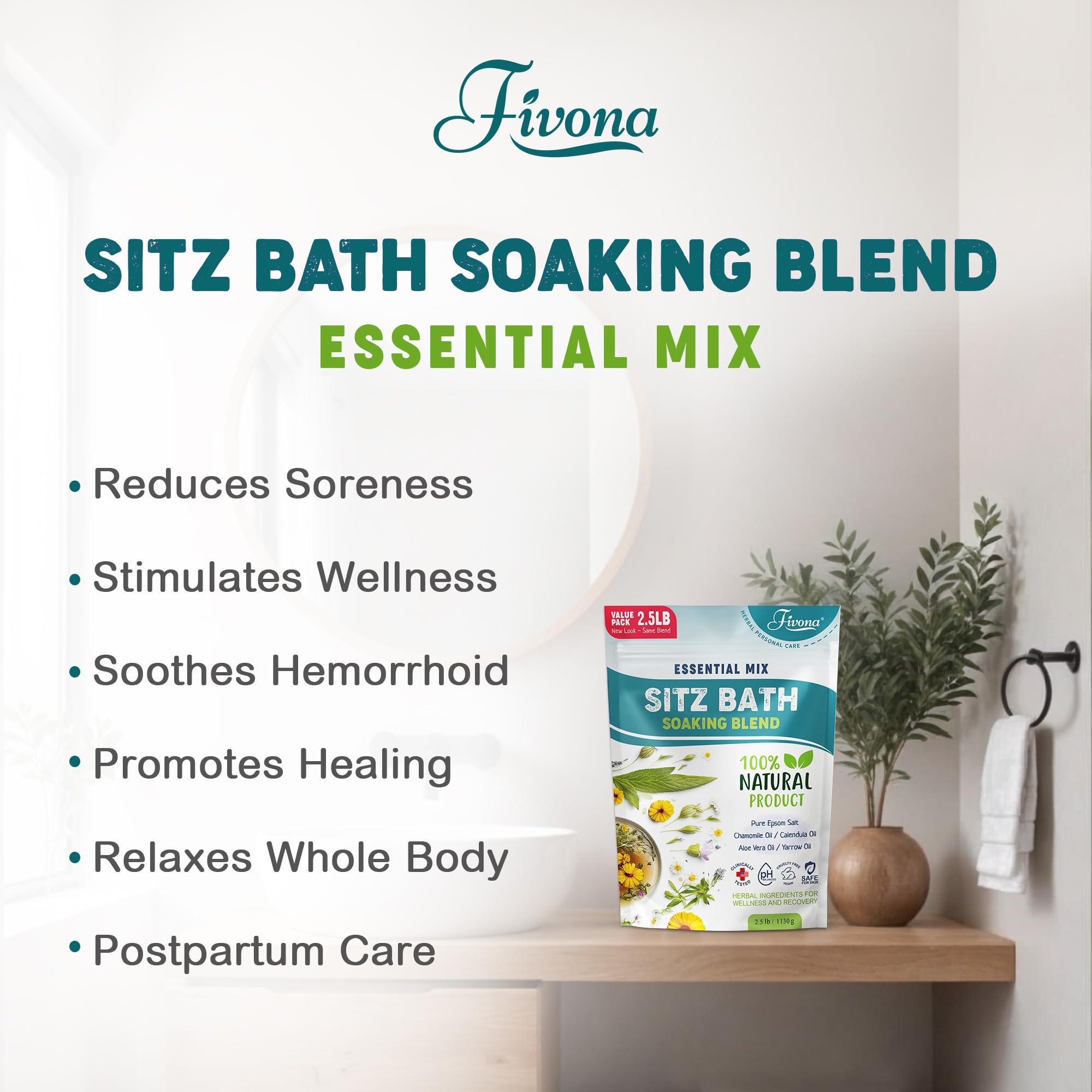 Hemorrhoid Treatment 40oz, Fivona Sitz Bath Salts, Postpartum Soaking Blend Epsom Salt with All Natural Oils for Self Care, Bartholin Cyst Treatment, Large Value Pack - Image 2