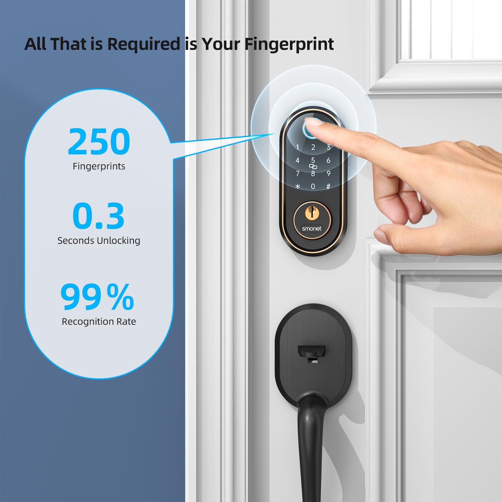 Smart Keyless Entry Door Lock - Fingerprint Electronic Deadbolt Touchscreen Keypad SMONET Biometric Digital Bluetooth Door Lock Smart Deadbolt Compatible with Alexa for Homes and Hotel - Image 2