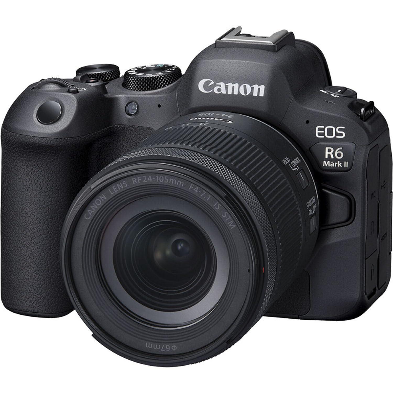 Canon EOS R6 Mark II Mirrorless Camera with 24-105mm f/4-7.1 IS STM and EF 75-300mm f/4-5.6 III Lens + 128GB and 64GB Memory + Extra Charger + Filters + Tripod + More (33pc Bundle) (Renewed) - Image 2