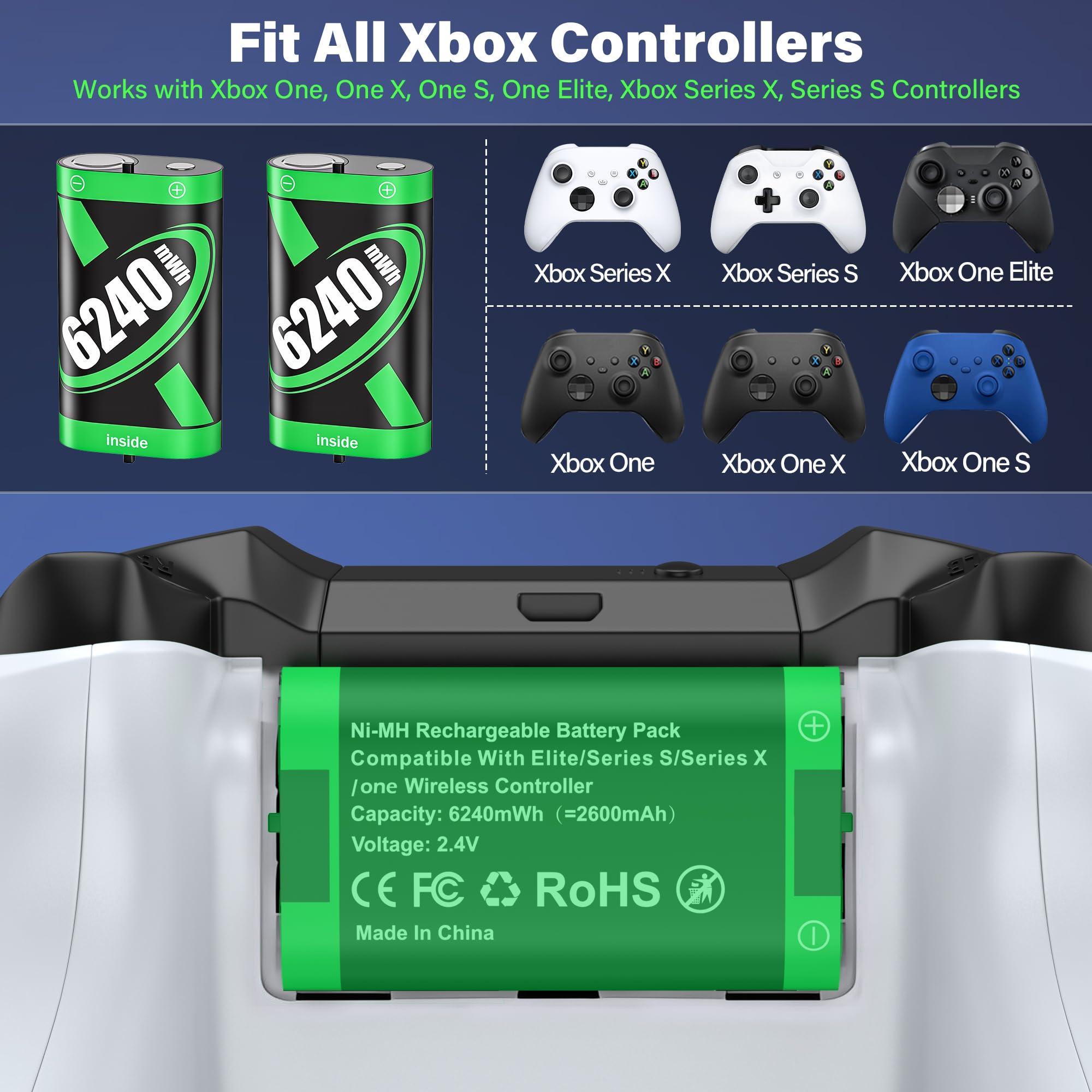 Rechargeable Battery Pack for Xbox Controller, 2x6240mWh Rechargeable Batteries Pack for Xbox One/Xbox Series X|S Xbox One S/Xbox One X/Xbox One Elite Controller Accessories Play and Charge Kit - Image 4