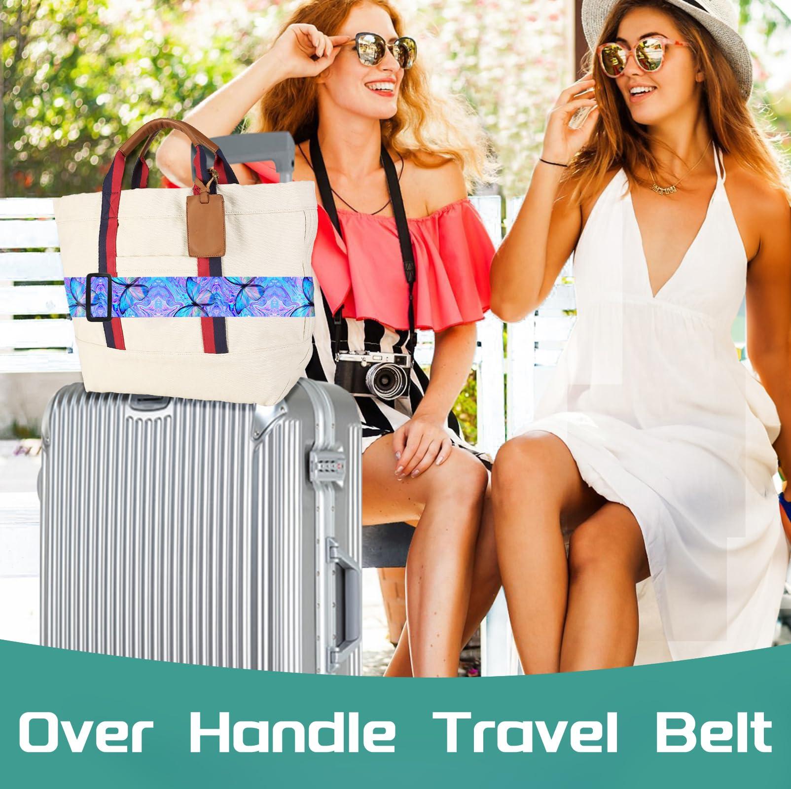 Slohif Luggage Straps for Suitcases Travel Belt Accessories Luggage Connector Identifiers 2 Pack Over Handle with Buckle Unique Nylon Adjustable Strap for Sleeping Bag Car Seat Butterfly - Image 6