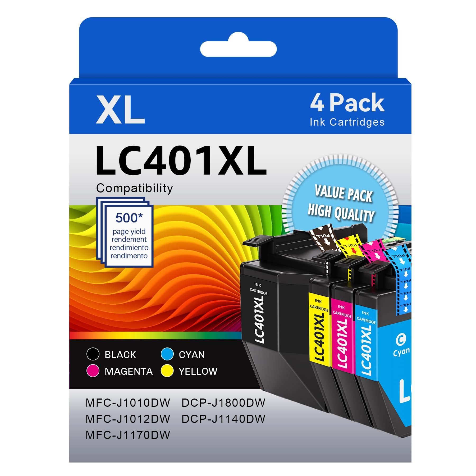 CMYBabee LC401XL Ink Cartridges for Brother Printer - Compatible with Brother LC401, MFC-J1010DW, MFC-J1012DW, MFC-J1170DW, DCP-J1800DW, DCP-J1140DW (BK, C, M, Y, 4 Pack)