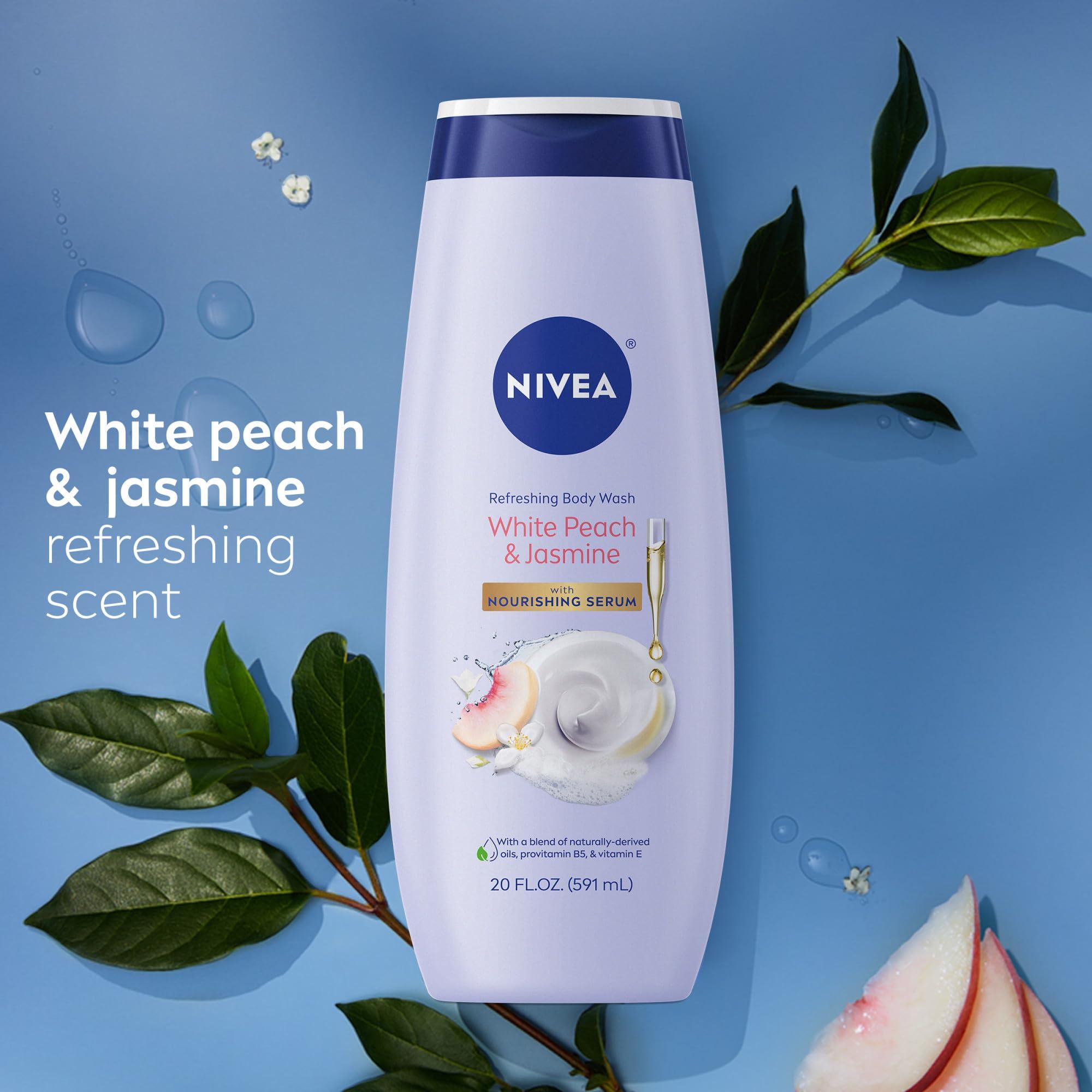 NIVEA Refreshing White Peach and Jasmine Body Wash with Nourishing Serum, Scented Body Wash for Women, Enriched with Provitamin B5 and Vitamin E, 20 Fl Oz Bottle - Image 9