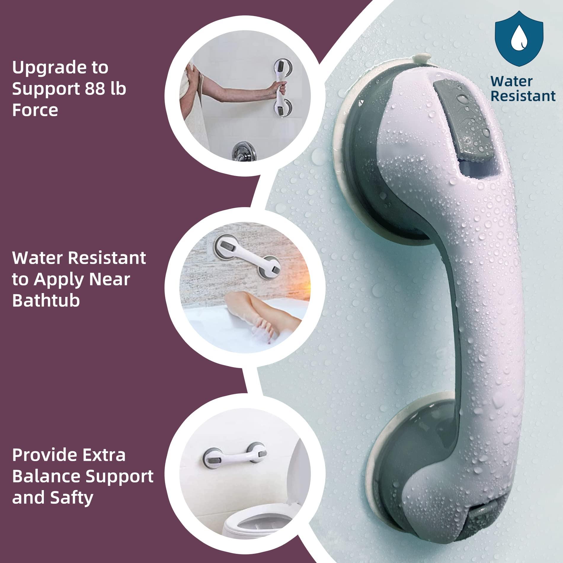 2 Pack Heavy-Duty Shower Grab Bars - Gemroom 12 Inch Grey Suction Bar Handles for Elderly, Seniors, Handicap, Safety Balance Assist Grip for Bathroom, Toilet - Anti-Slip, Shower Handles Hand Rai - Image 3