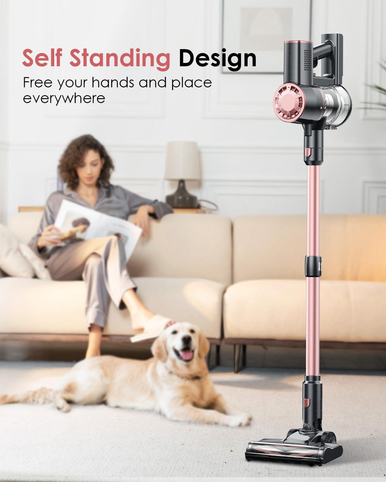 Vexilar V8PRO Cordless Vacuum Cleaner for Home - 25Kpa Stick Vacuum with Self Standing Design, Max 35Min Runtime, 6 in 1 Lightweight Vacuum for Hardwood Floors and Carpet Pet Hair (Champagne) - Image 3