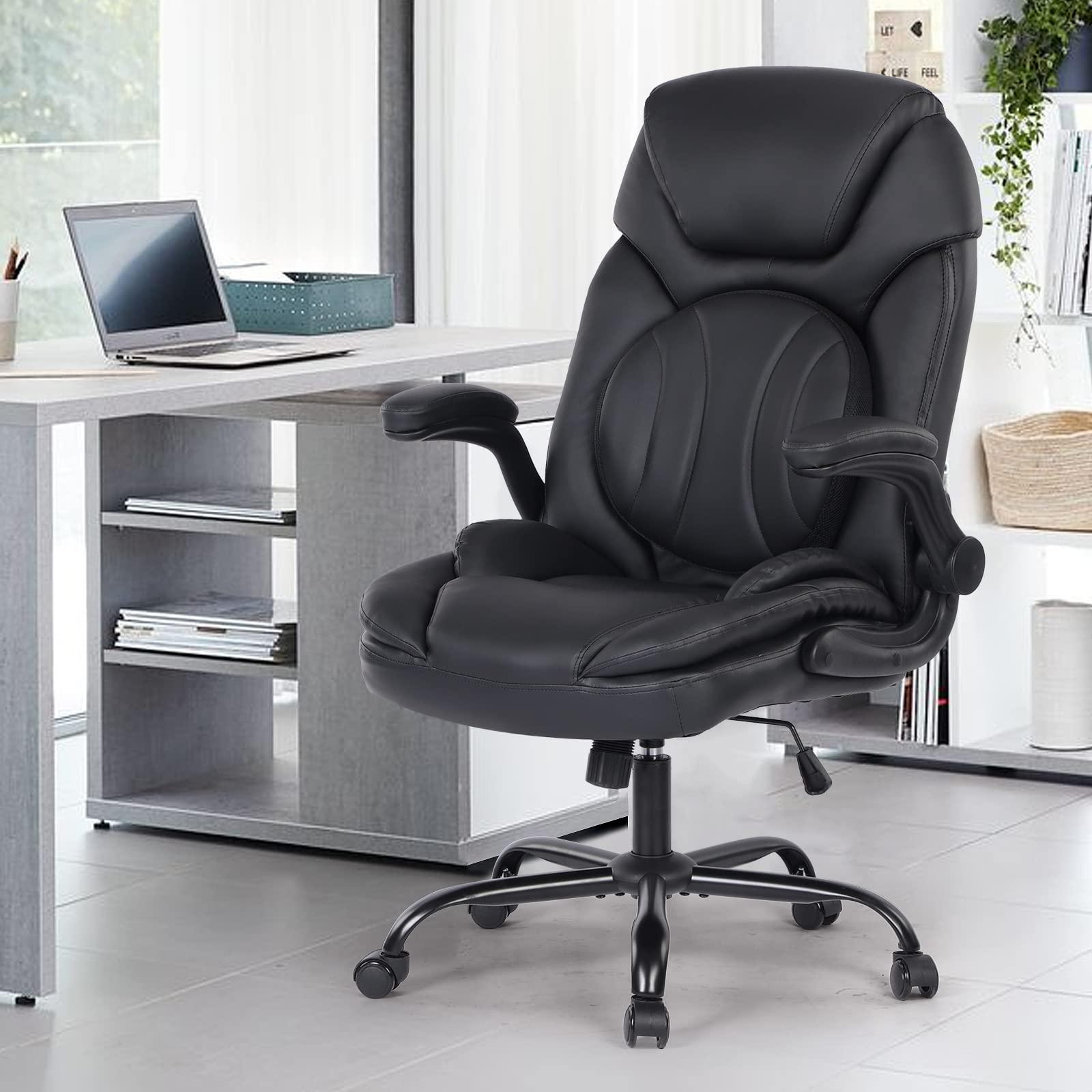 Comermax Ergonomic Executive Office Chairs with Lumbar Support, PU Leather Home Office Desk Chairs with Wheels and Flip up Arms, 90-120° Rocking Managerial Executive Chair (Black),Medium(300lbs) - Image 2