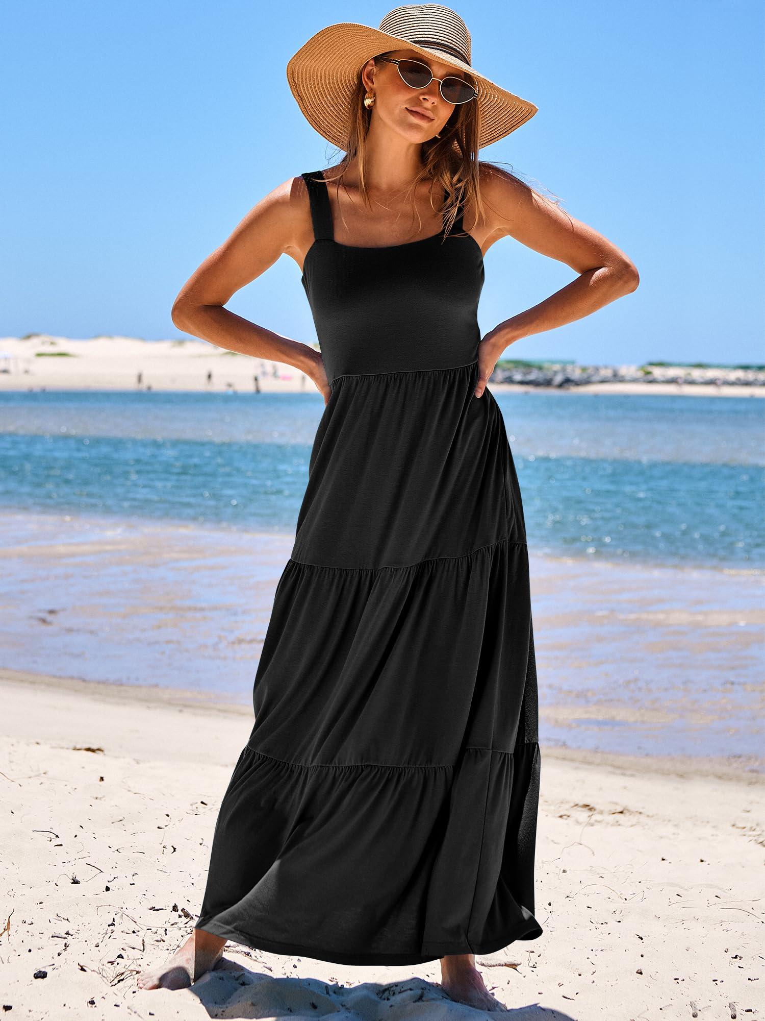 ANRABESS Women's Summer Casual Long Maxi Beach Vacation Dresses Sleeveless Square Neck Flowy Tiered Sun Dress with Pockets - Image 6