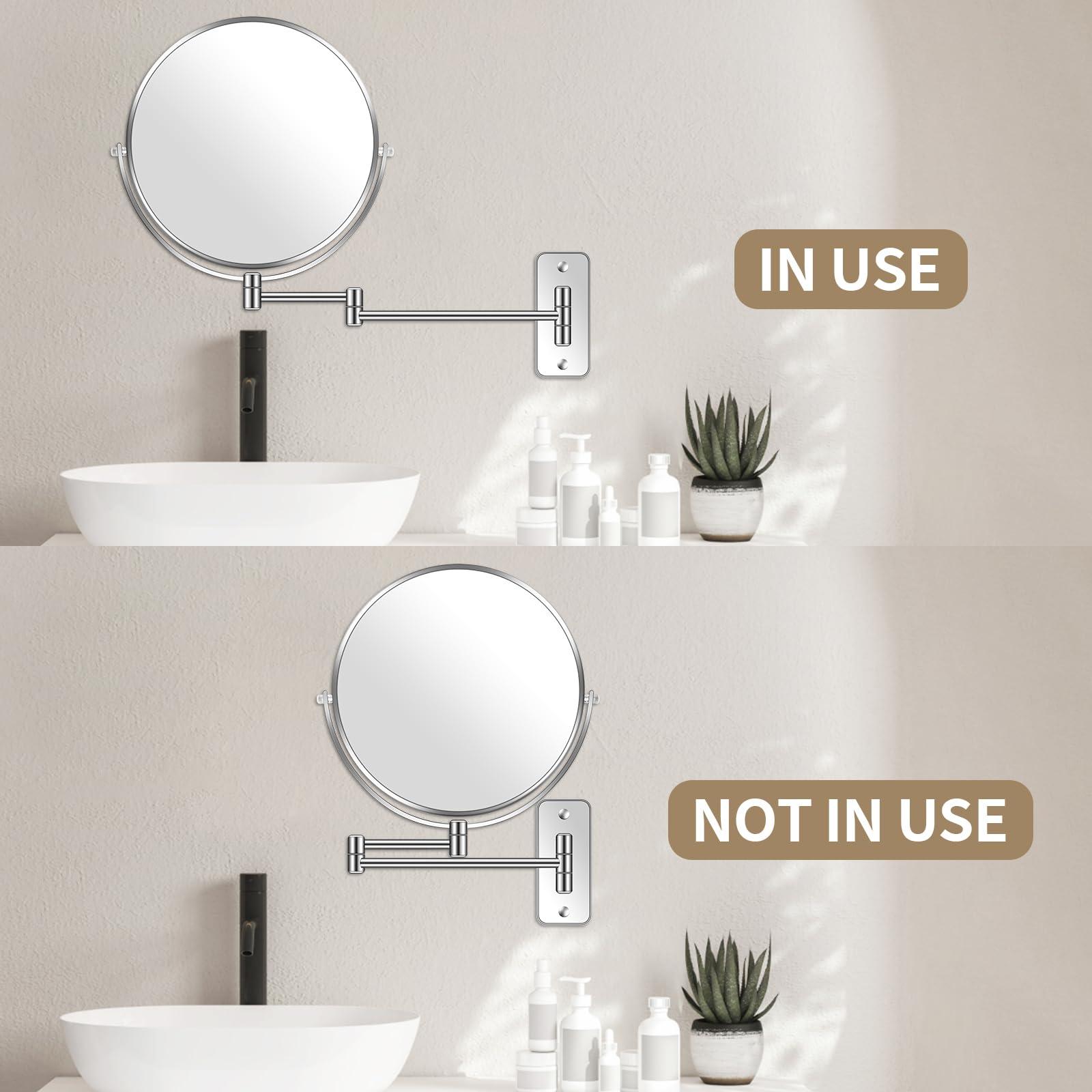 BTremary 9” Large Wall Mounted Makeup Mirror 1X/7X Double-Side Bathroom Magnifying Mirror 360 Swivel Vanity Mirror Extendable Shaving Wall Mount Cosmetic Mirror for Men and Women, Chrome - Image 5