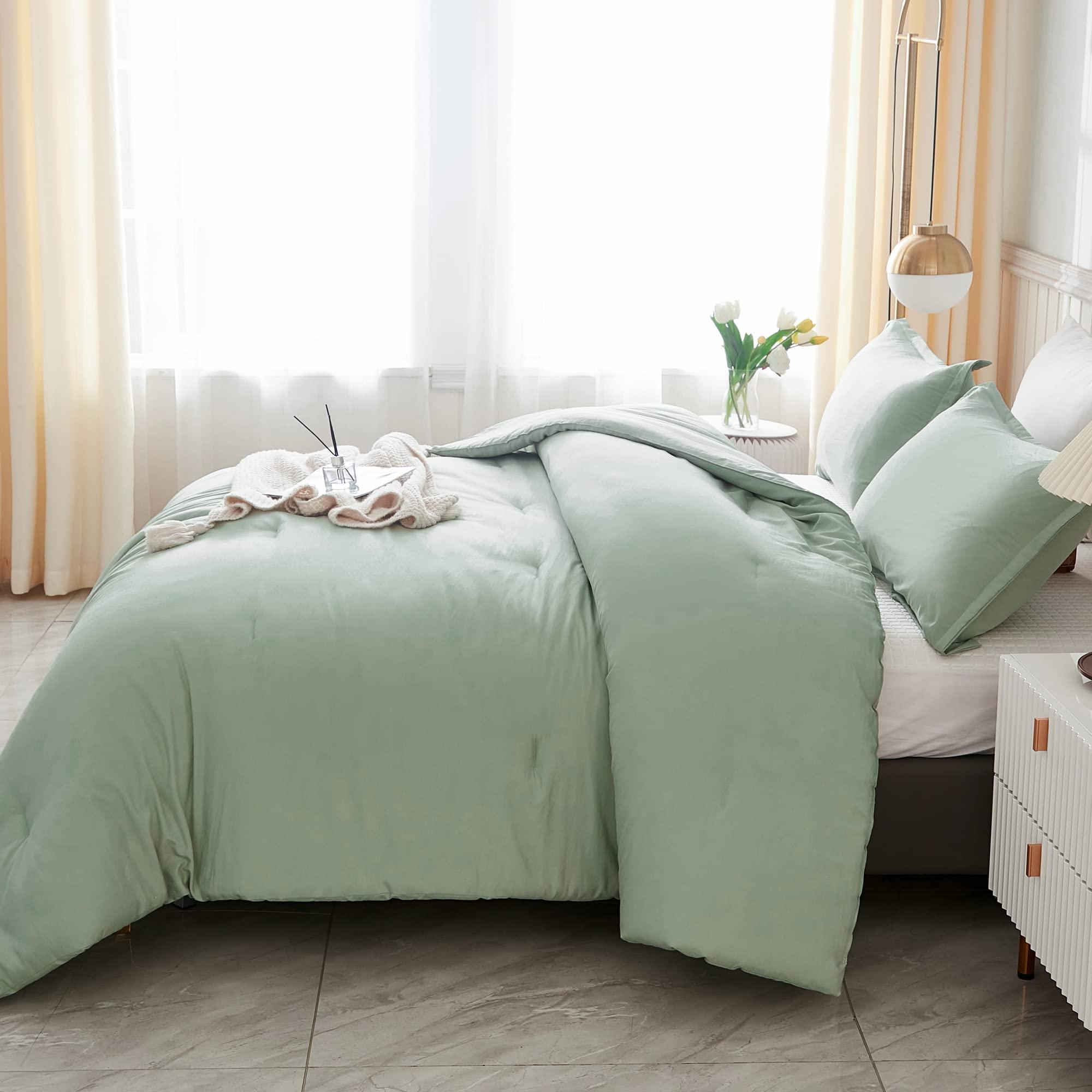 Litanika Queen Comforter Set Sage Green, 3 Pieces Lightweight Comforters Queen Size Solid Bedding Comforters Sets, Down Alternative Comforter Bed Set Quilt Blanket - Image 5