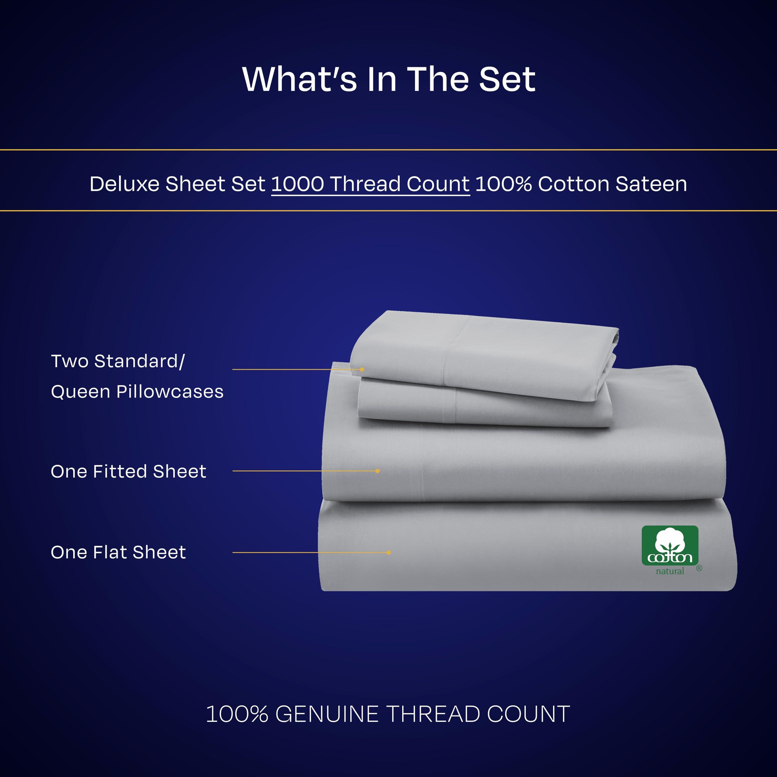 California Design Den 1000 Thread Count Queen Size Sheet Set - Winner Architectural Digest Best Sheet, Luxury 100% Cotton Sateen, Softer Than Egyptian Cotton (Light Grey) - Image 4