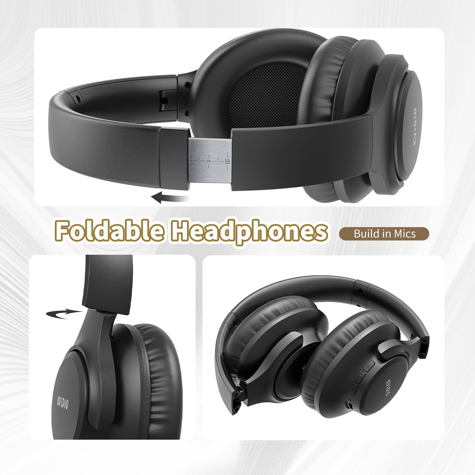 KVIDIO Bluetooth Headphones Over Ear, 65 Hours Playtime Wireless Headphones with Microphone, Foldable Lightweight Headset with Deep Bass, HiFi Stereo Sound for Travel Work Cellphone - Image 7