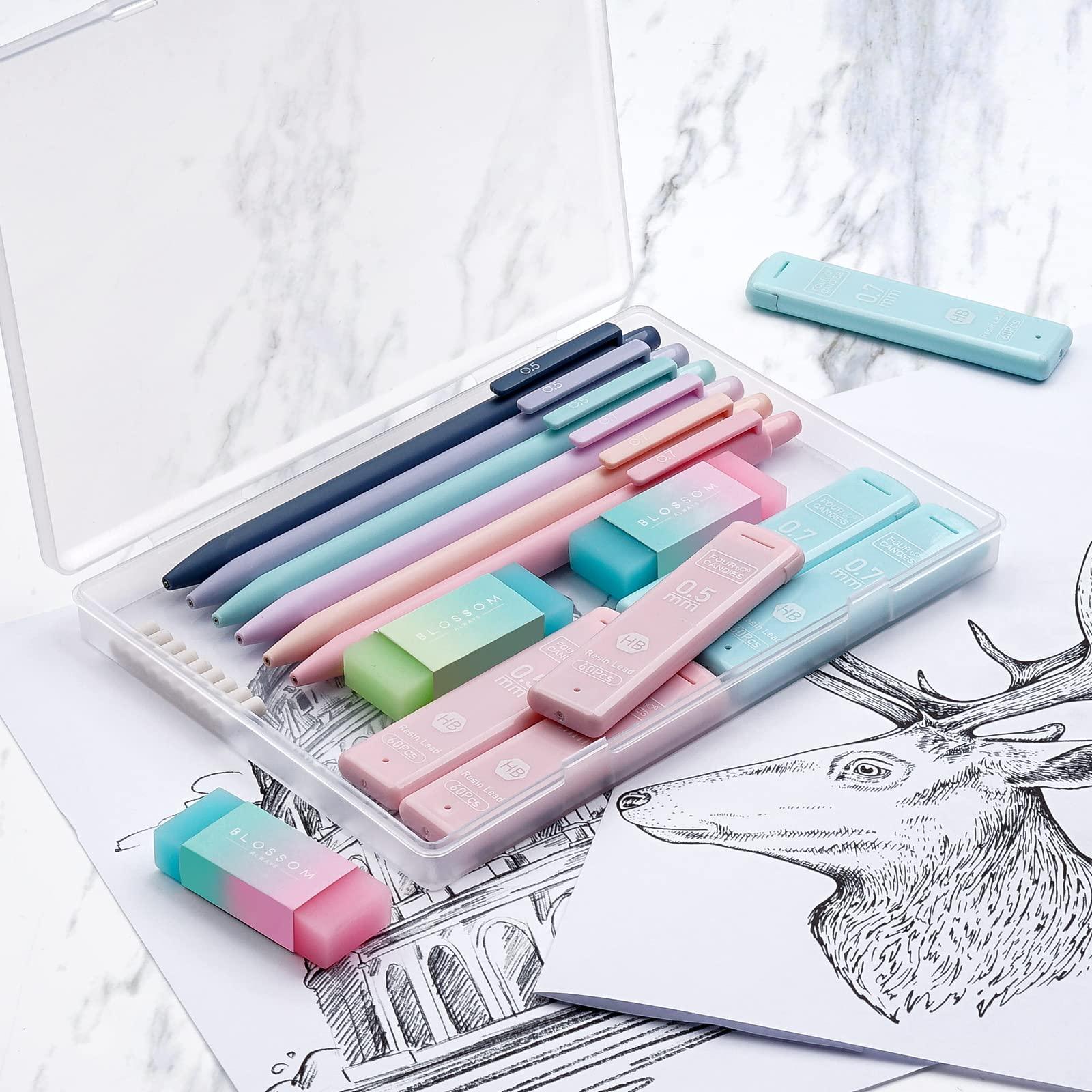 Four Candies Cute Mechanical Pencil Set, 6PCS 0.5 & 0.7mm Pencils with 360PCS HB Leads, 3PCS Erasers and 9PCS Eraser Refills, Aesthetic Back to School Supplies for Girls Writing, Drawing - Image 2