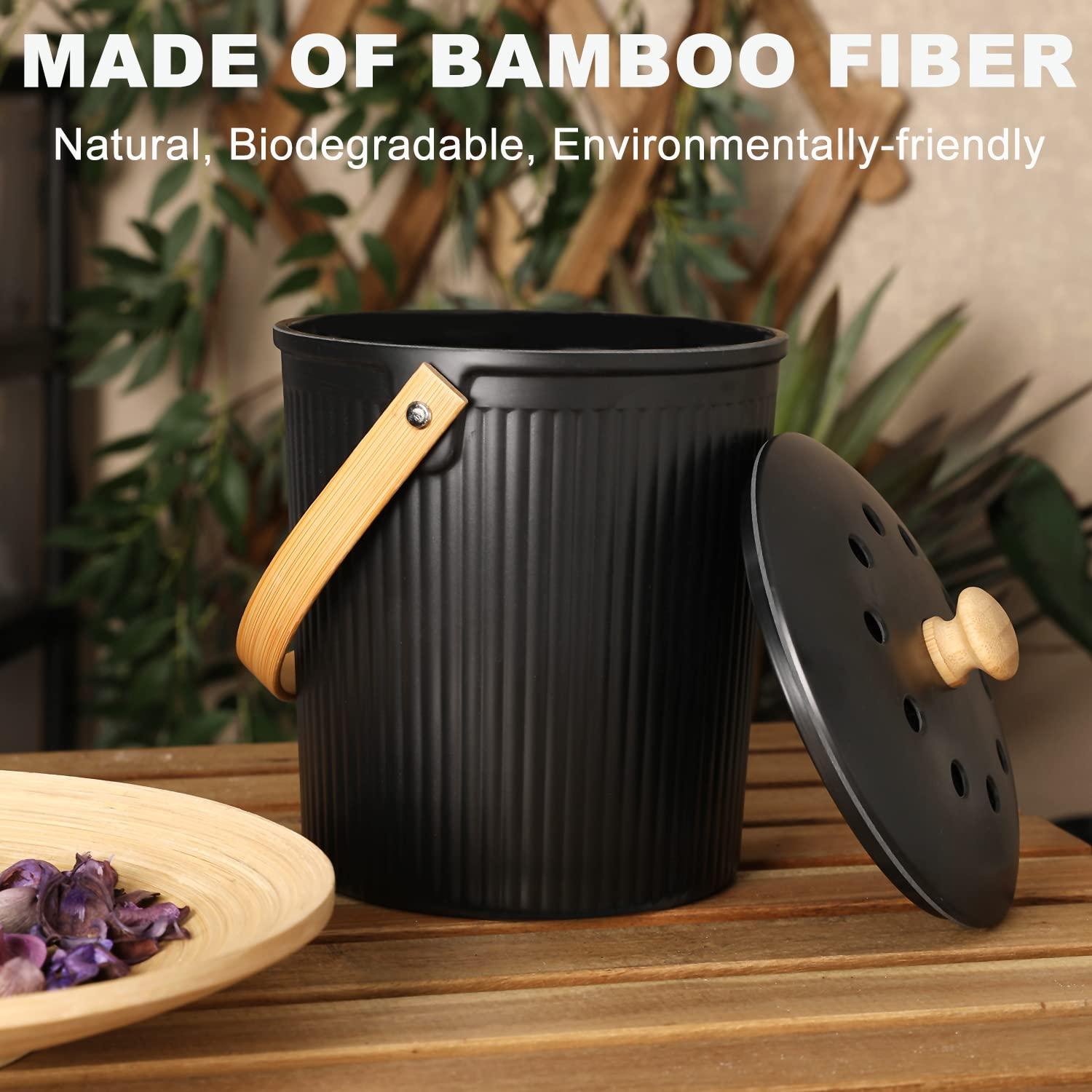 Countertop Compost Bin, LALASTAR Compost Bin Kitchen with Lid, Made of Sustainable Bamboo Fiber, Indoor Food Composter for Kitchen, Odorless, 1 Gallon, Black - Image 4