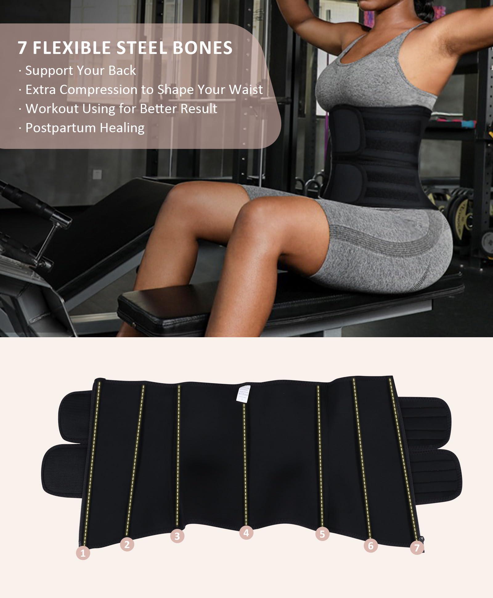 FeelinGirl Waist Trainer for Women Belly Fat Long Torso Sauna Workout 2 Belt With Zipper 7 Steel Bones Corset - Image 5