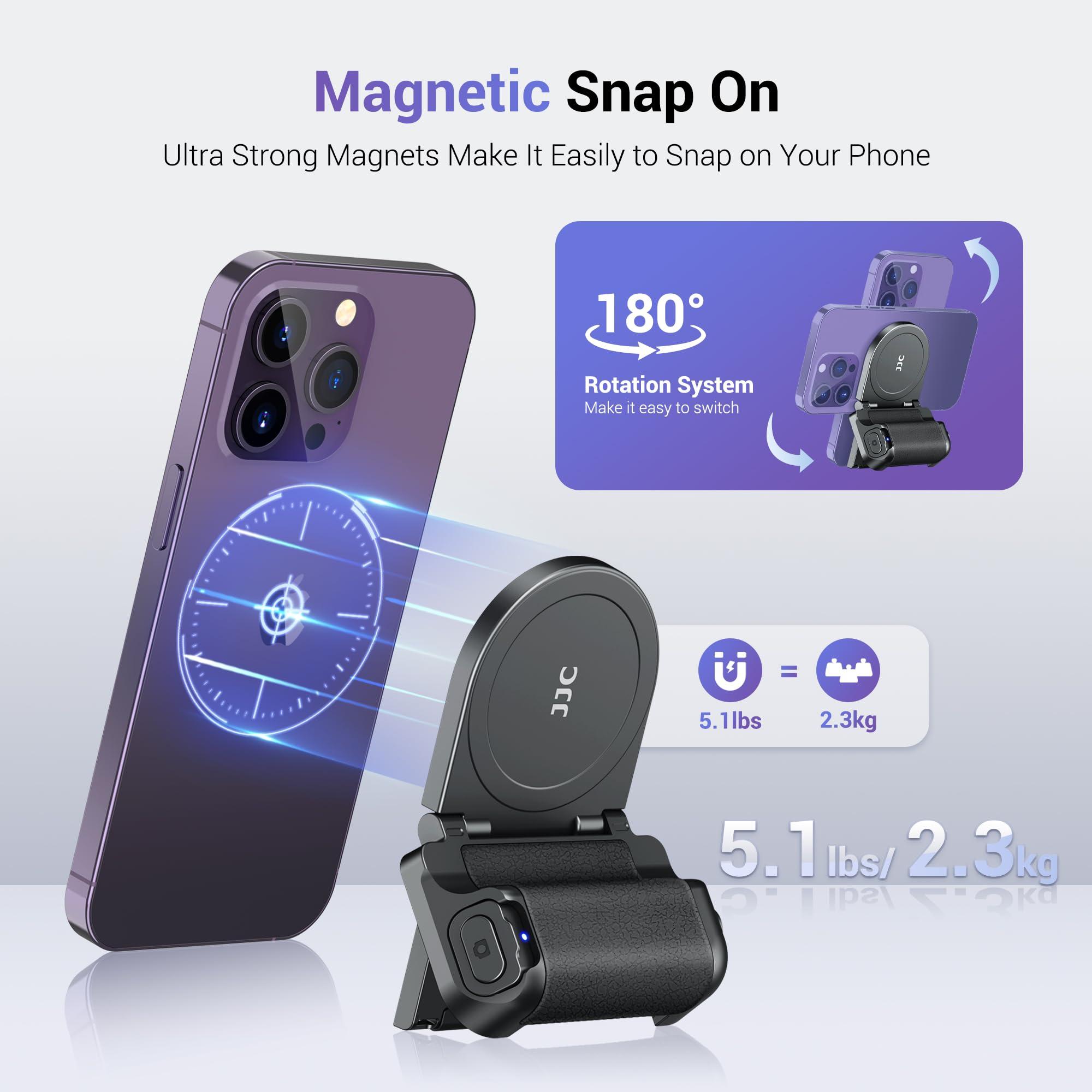 Magnetic Smartphone Shooting Holder Phone Hand Grip Handle Snap On Phone Stand with Tripod Mount & Wireless Shutter Remote for iPhone 16 15 14 13 12 Pro Max Android Cellphone Vlog Video Photography - Image 6