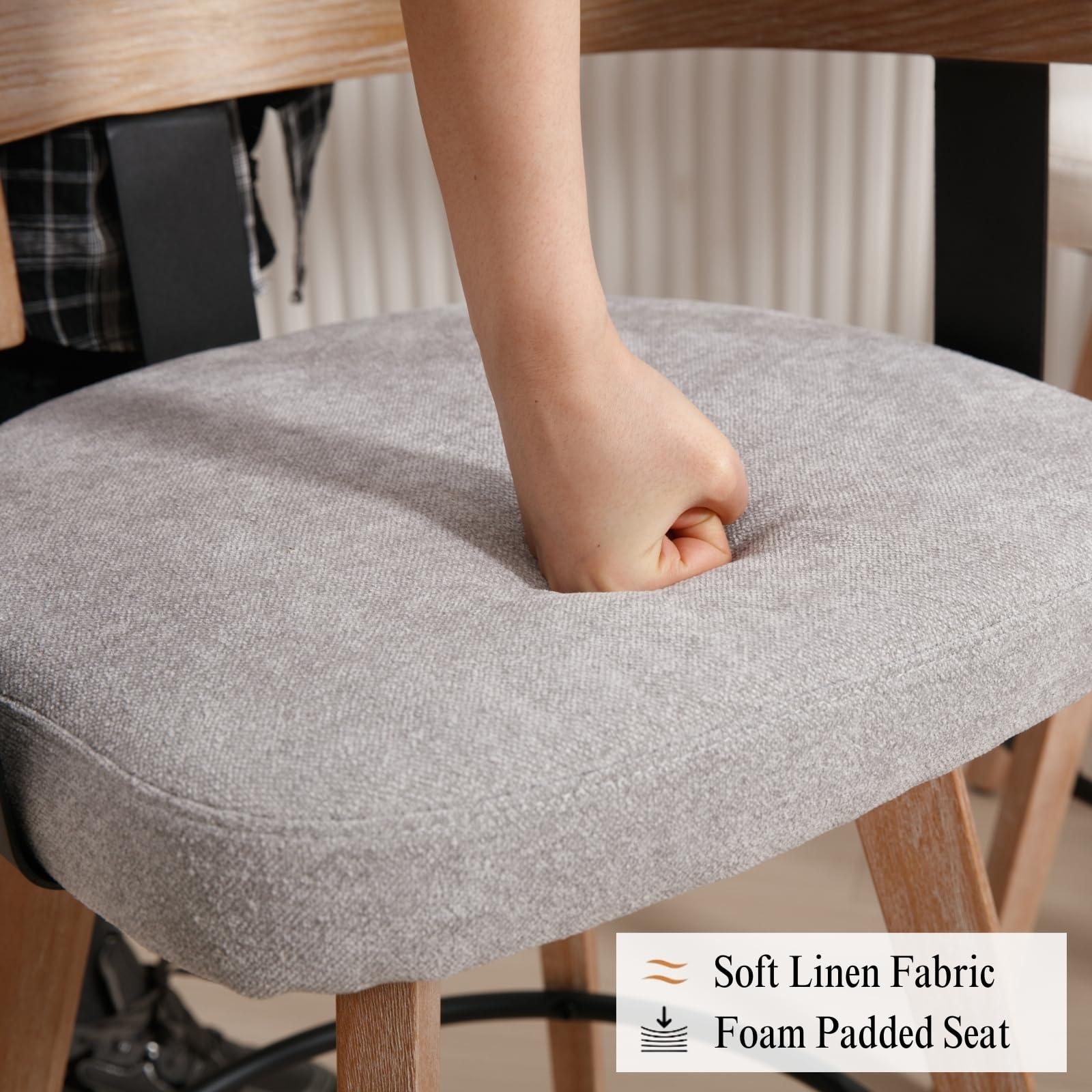 DUOMAY Modern Grey Linen Upholstered 360-Degree Swivel Bar Stool Set of 3 - 26" Counter Height with Footrest & Backrest - Ideal for Kitchen Island & Home Bar - Image 7