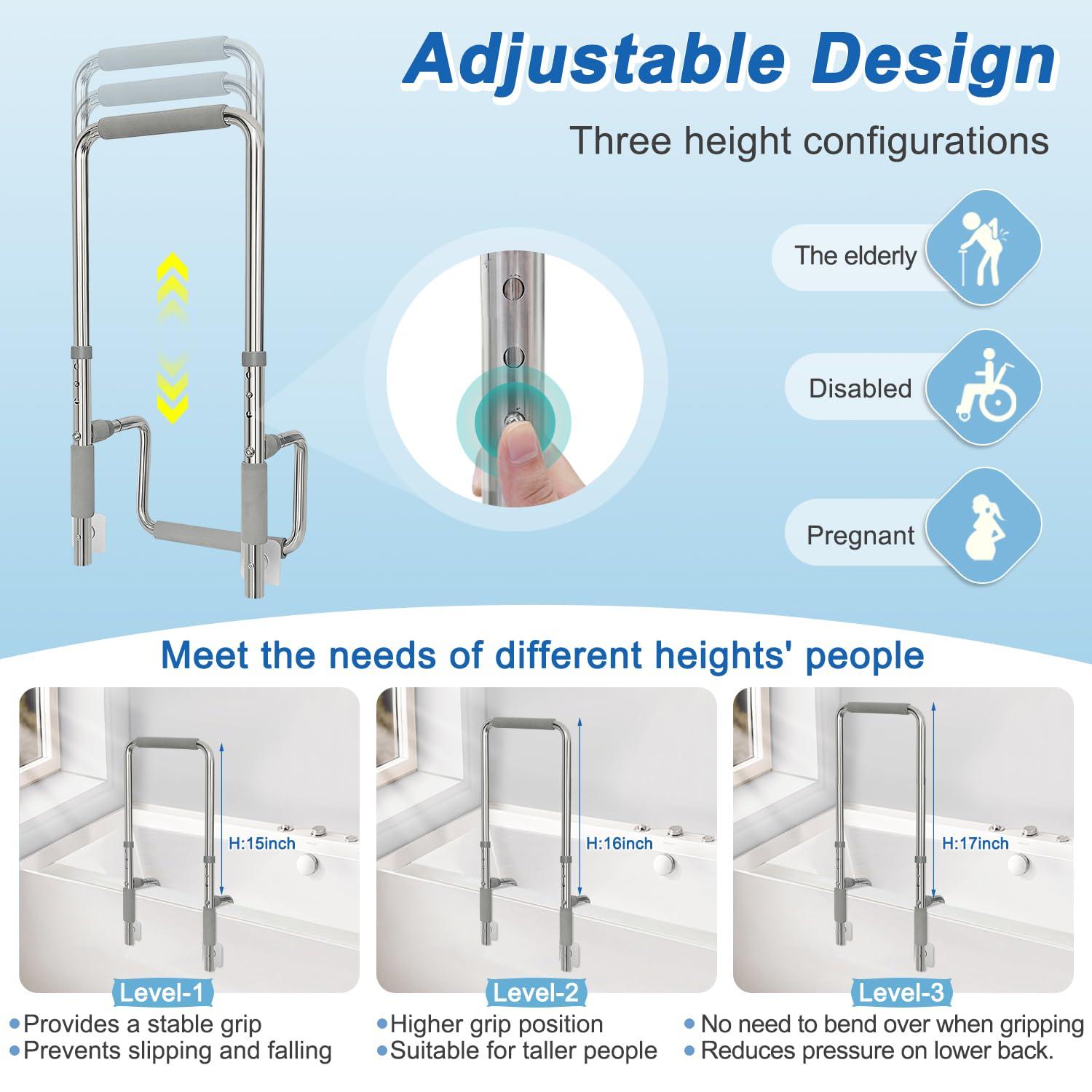 Bath Tub Handles for Seniors Shower Rails Elderly Adults Safety, Bathtub Clamp Grab Bars Helper No Drill, Handicap Bathroom Tub Support Bar Assist Devices, Help Getting Out of Bathtub - Image 5