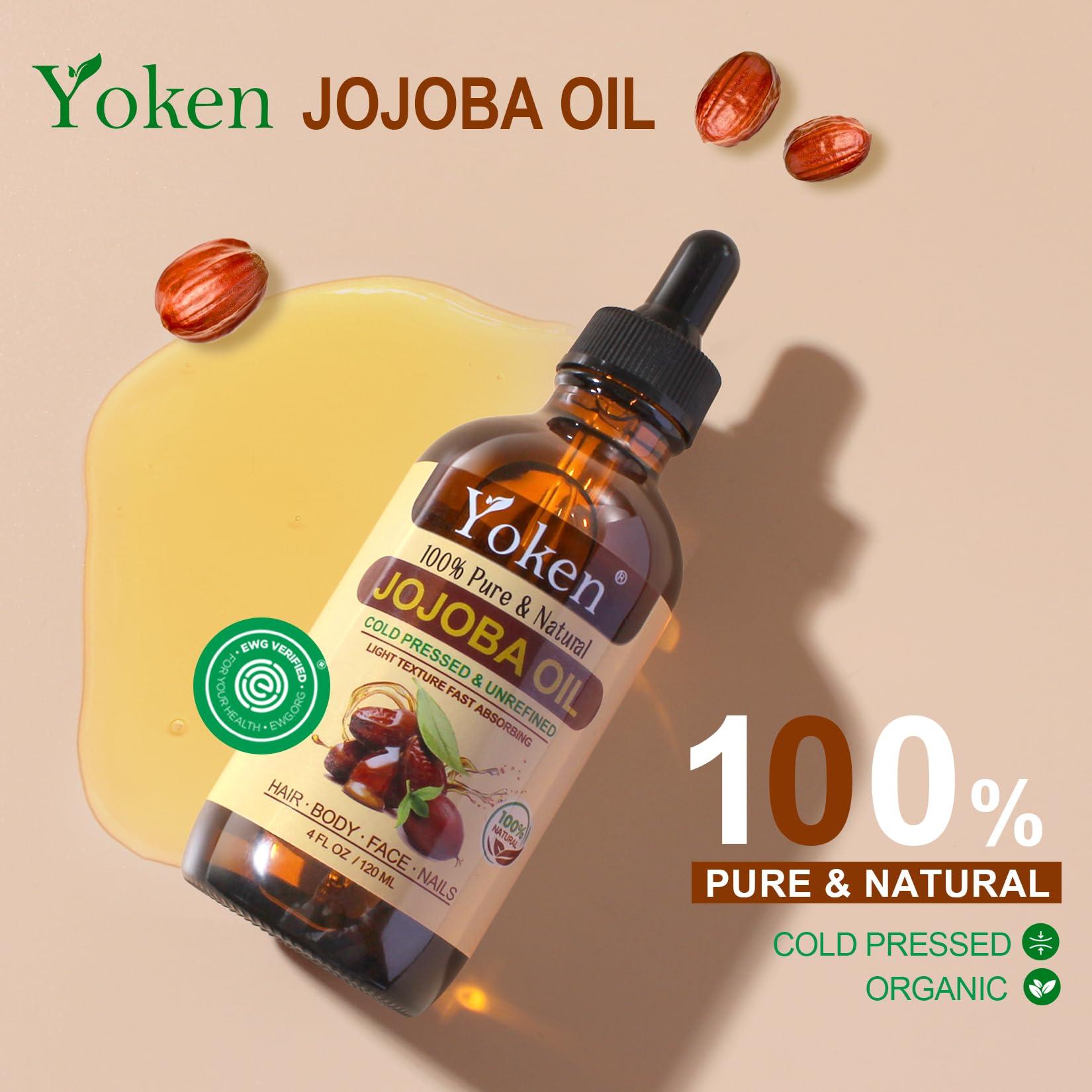 Yoken Jojoba Oil 4 fl oz EWG Verified Organic 100% Pure Jojoba Oil Cold Pressed for Skin, Hair, Nails, Cuticles - Unrefined & Hexane Free, Natural Moisturizer Carrier oils Facial Serum for Gua Sha - Image 3