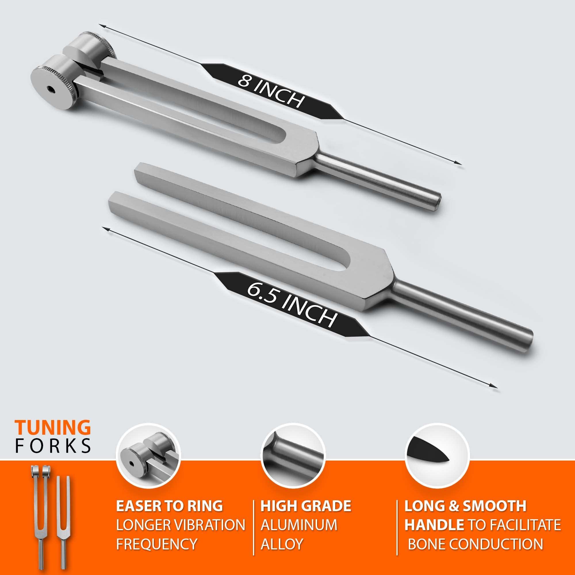 SURGICAL ONLINE Set of 3 Pcs Aluminum Sensory Tuning Forks C 128 512 + Taylor Percussion Hammer Mallet, Superior Diagnostic Kit - Image 2