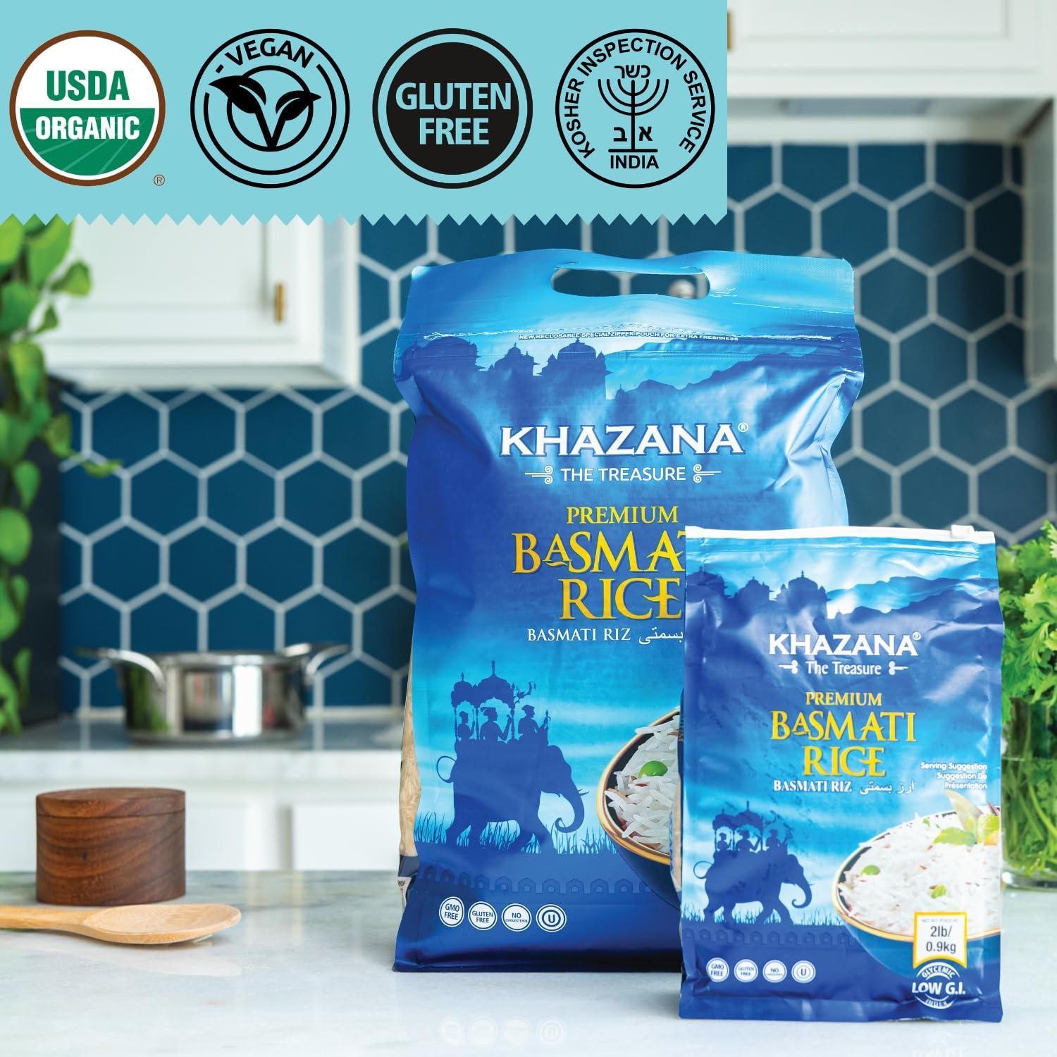 Authentic Premium Basmati Rice by Khazana in 10 lb Bag - Aromatic and Flavorful Indian Grain - Non-GMO, Gluten Free, Kosher, Cholesterol Free - Image 4