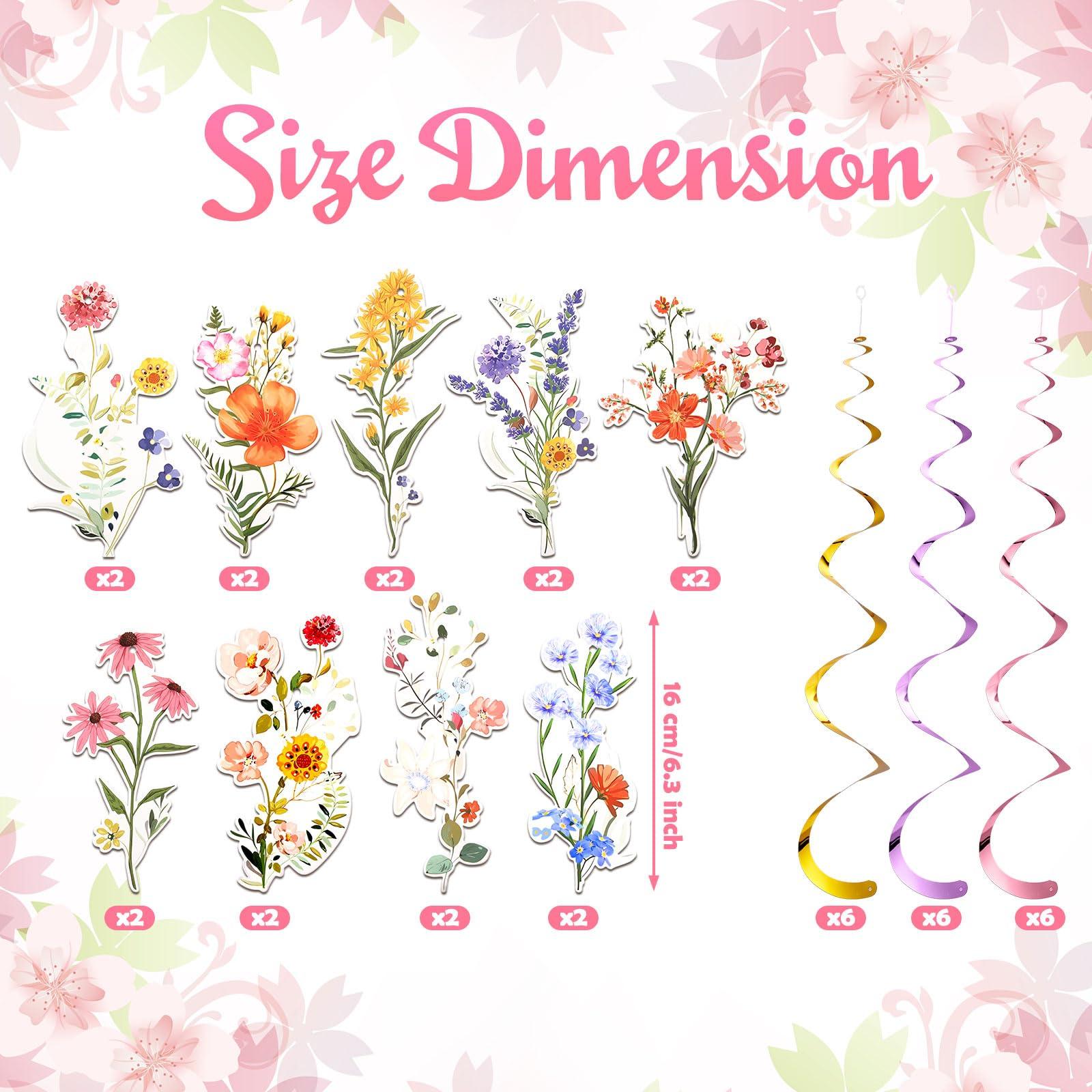 Trandraft 36 Pcs Wildflower Hanging Swirl Decorations Birthday Party Banners Baby Shower Party Decorations Hanging Streams Swirls for Baby Shower Gender Reveal Bridal Home Classroom Themed Supplies - Image 2