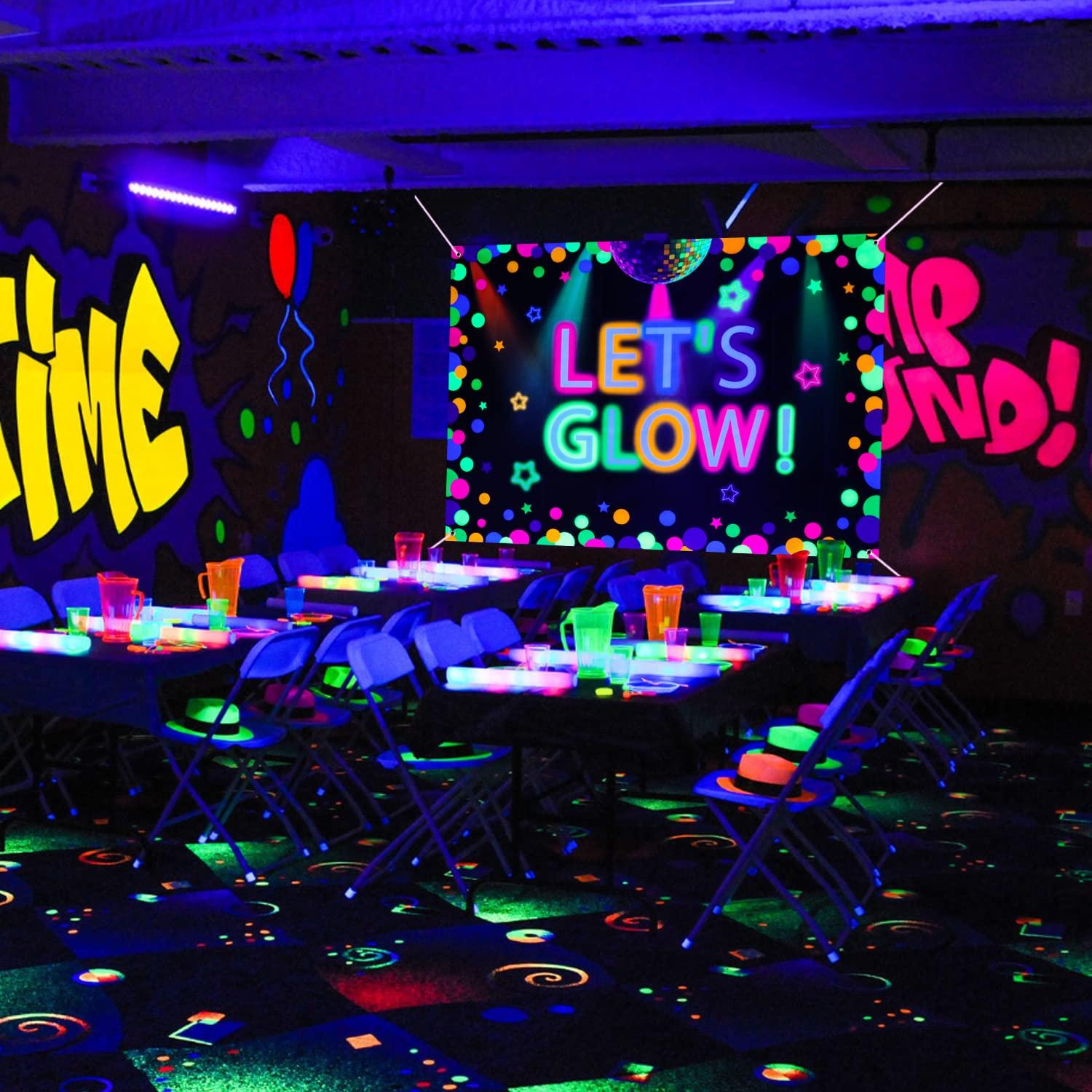 6x4ft Neon Let's Glow Party Backdrop Colorful Photography Background Glow in The Dark Party Supplies, Neon Decorations for Kids Birthday Supplies (71 x 47 Inch) - Image 7