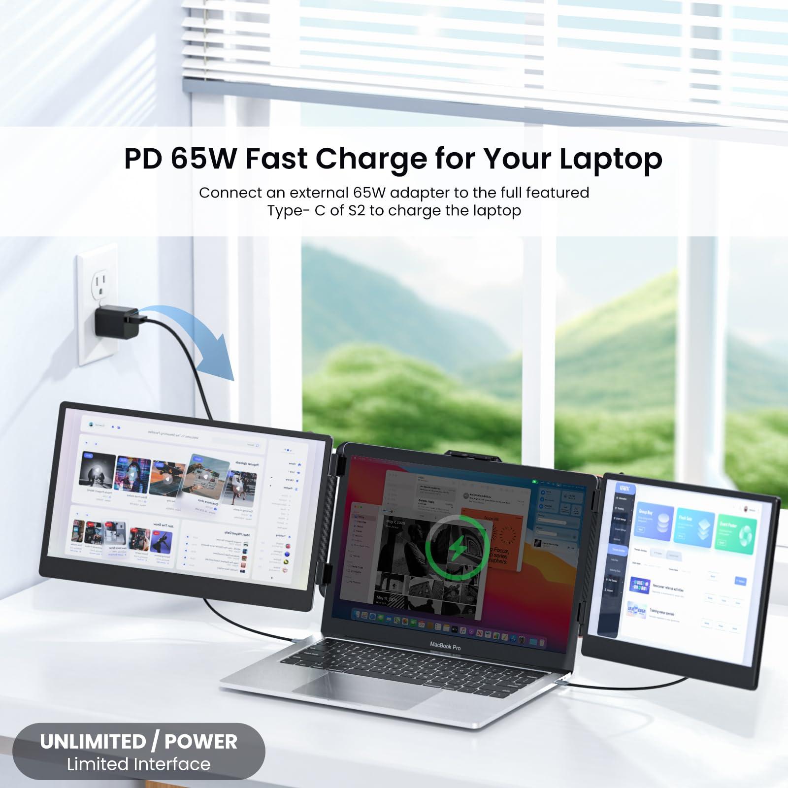 SMISEACOW Laptop Screen Extender Kwumsy S2 Triple Laptop Monitor Extender Ultra Slim 14" 1080P FHD IPS Portable Monitor for Laptop with Stand Compatible with Mac Windows Linux Switch PS4/5 - Image 7