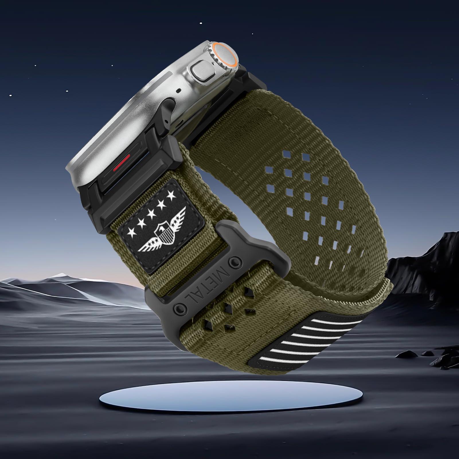 Rugged Nylon Band for Apple Watch Ultra 2 Bands for Men 49mm 46mm 45mm 44mm 42mm,Breathable Stars-Stripes Flag Wristband Workout Athletic Strap for iWatch Bands Ultra Series 10 9 8 7 6 5 4 3 SE/Ultra2 - Image 7