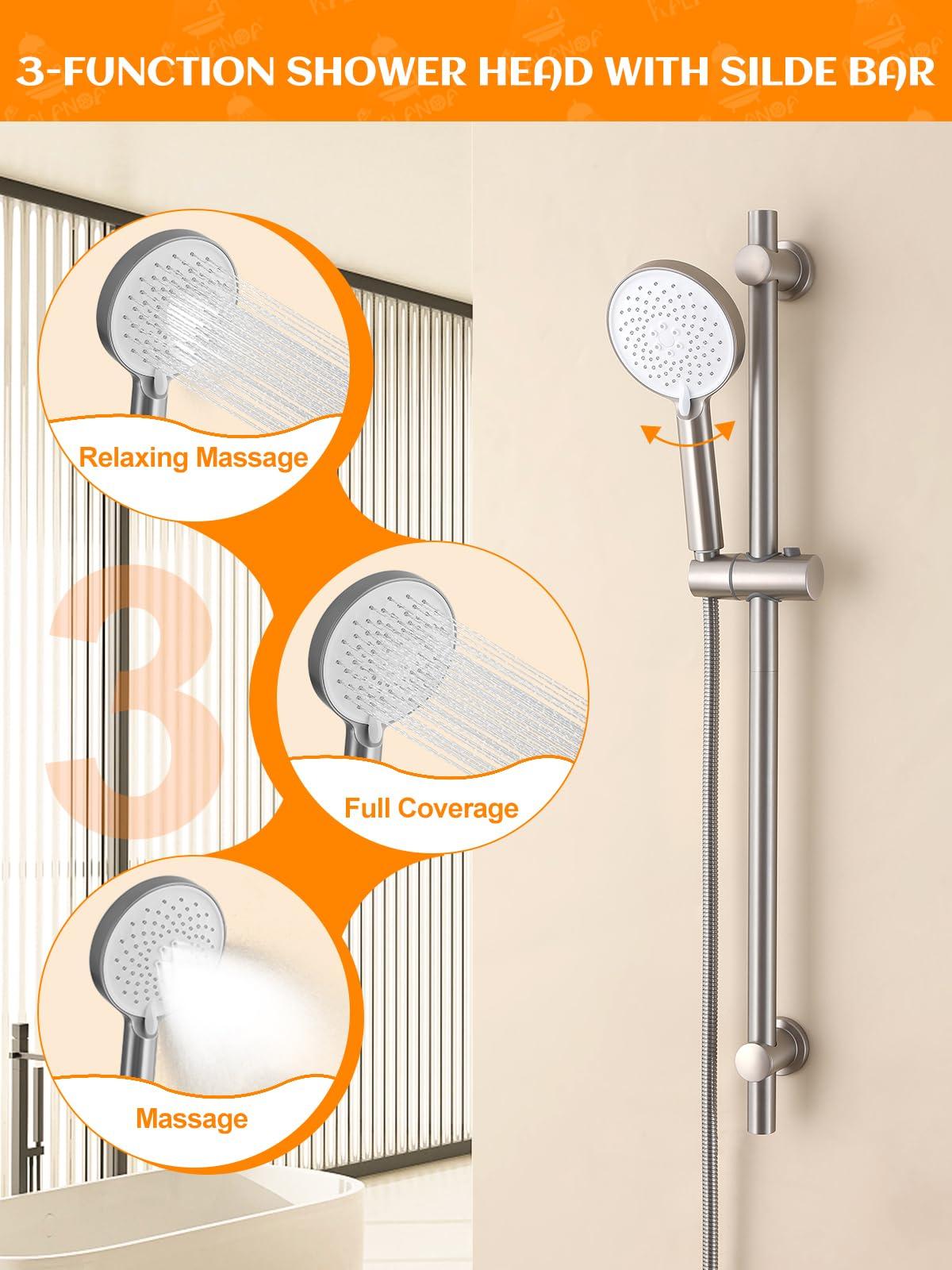 RALANDA Handheld Shower Head with Slide Bar, 2.5GPM High Pressure 3-Function Adjustable Handheld Shower Head with 59-Inch Hose and Adjustable Holder (Nickel) - Image 3