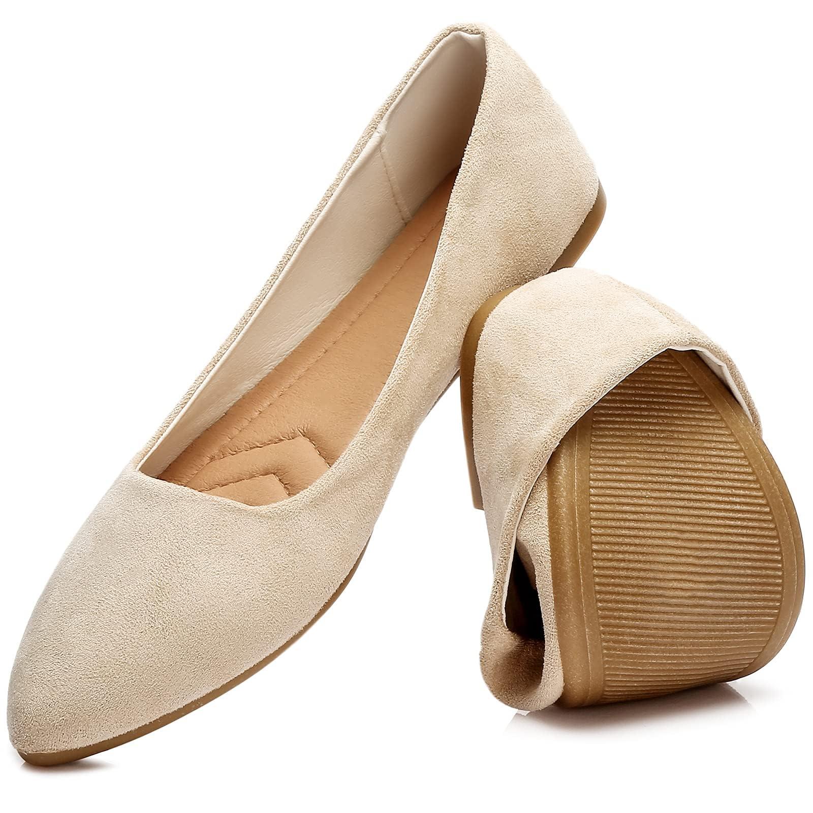 HEAWISH Women’s Black Flats Shoes Comfortable Suede Pointed Toe Slip On Casual Ballet Flats Dress Shoes Nude Flats