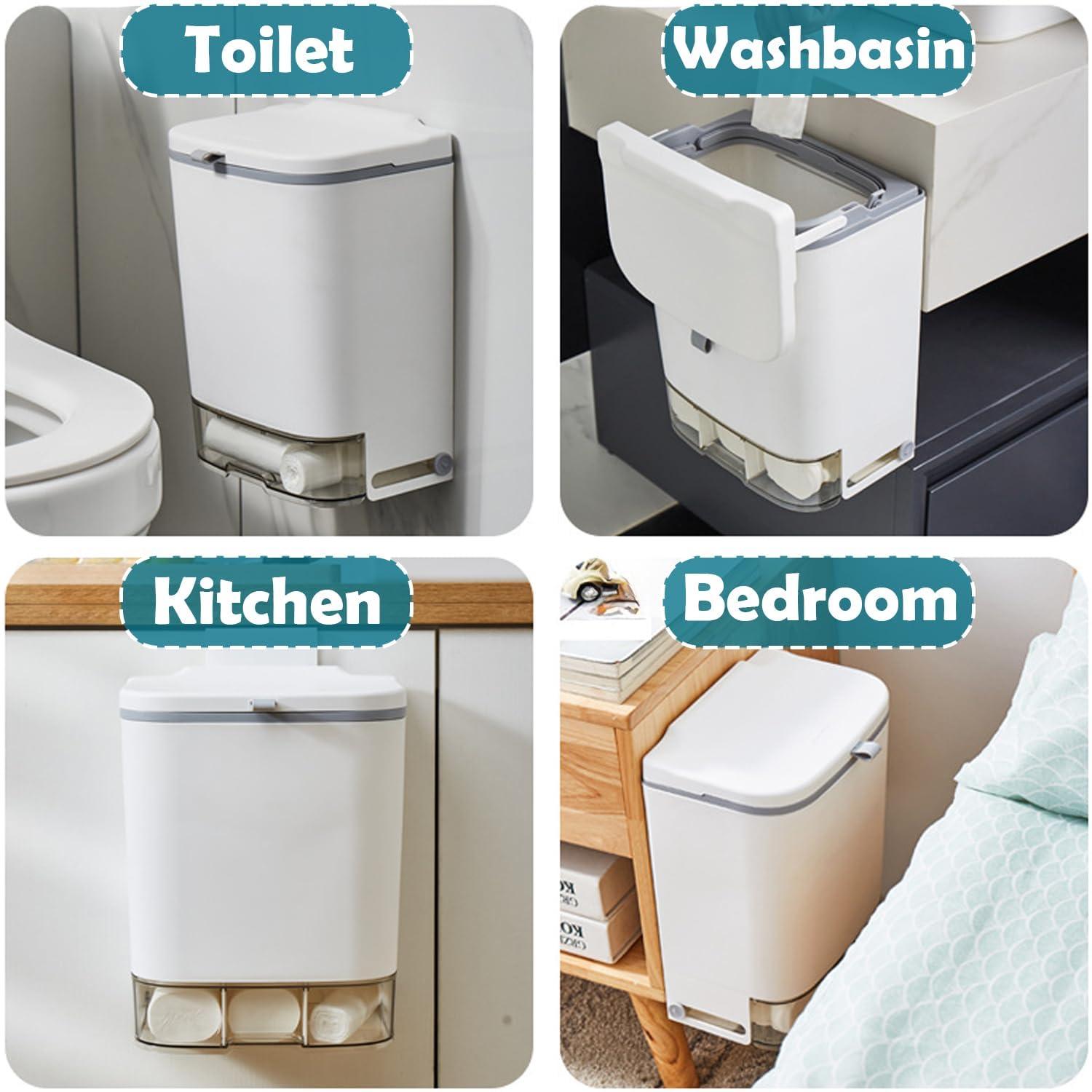 2.4 Gallon Compost Bin Hanging Trash Can with Lid Garbage Can Wall Mounted Trash Can with 3 Pack Disposable Bag for Kitchen,Cupboard, Bathroom, Under Sink,Counter Top (White) - Image 5