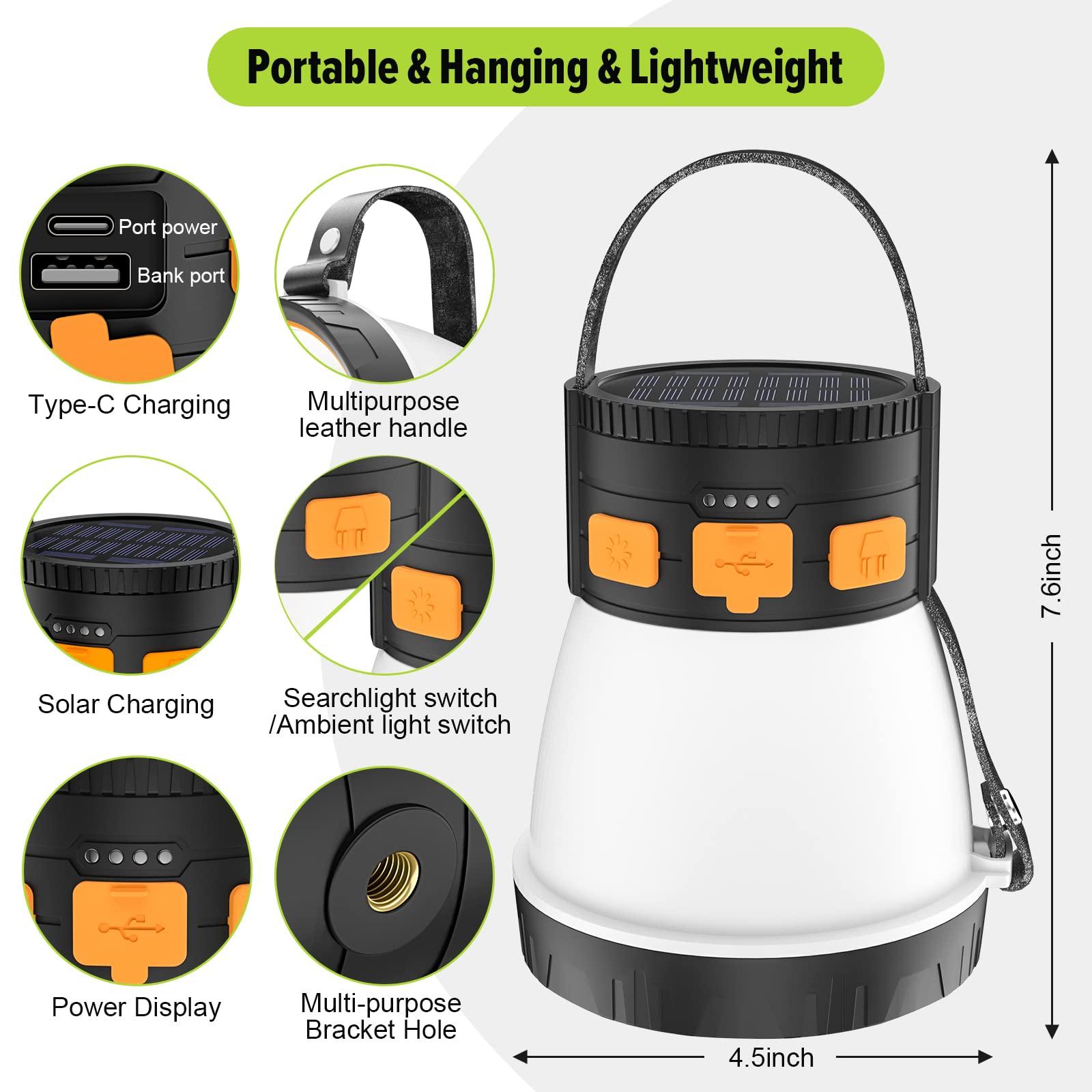LED Camping Lantern, 1500 Lumens Camping Lantern Rechargeable with Solar Panel Charging, Waterproof, 8 Light Modes, 7500mAh Power Bank, Camping Flashlight for Hurricane Emergency, Hiking, Outdoor - Image 7