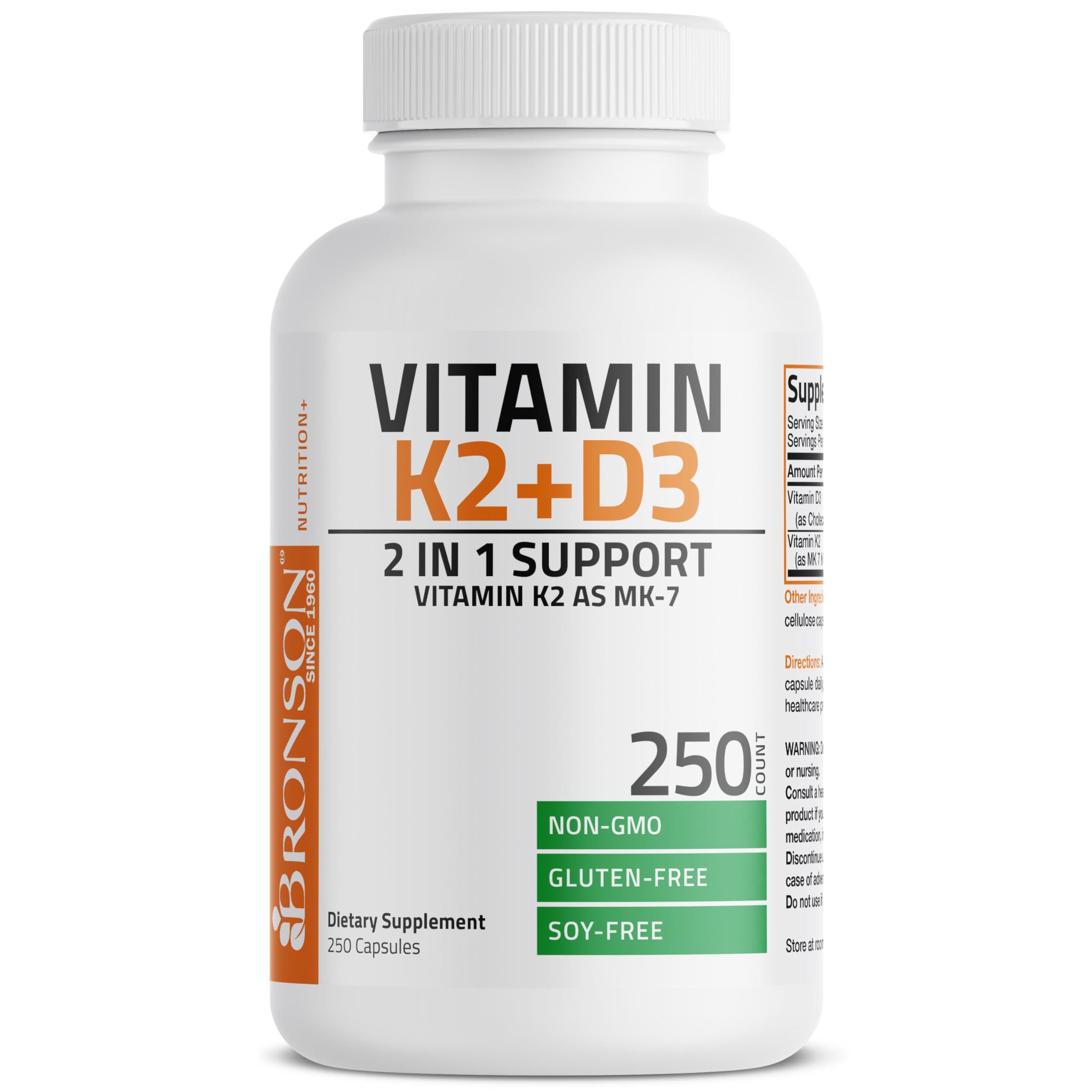 Bronson Vitamin K2 (MK7) with D3 Supplement Non-GMO Formula 5000 IU Vitamin D3 & 90 mcg K2 MK-7 Easy to Swallow D & K Complex, 250 Capsules - Image 5