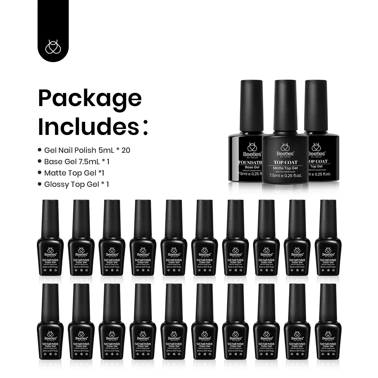 Beetles 23Pcs Gel Nail Polish Set with Base Gel Glossy Matte Top Coat, Gray Brown Burgundy Red Purple Glitter Gel Polish Set Soak Off Uv Gel Nail Kit for Women Industrial Wave Collection - Image 7