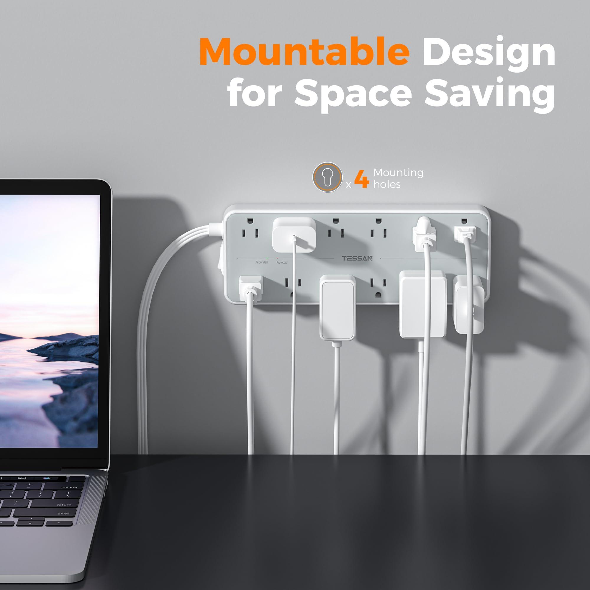 Surge Protector Power Strip, TESSAN Extension Cord with Multiple Outlets, 12 AC Outlets, 3 USB Ports(1 USB C), Flat Wall Plug, 5 Ft, 1700 Joules Protection for Home Office Dorm Room Essentials - Image 6