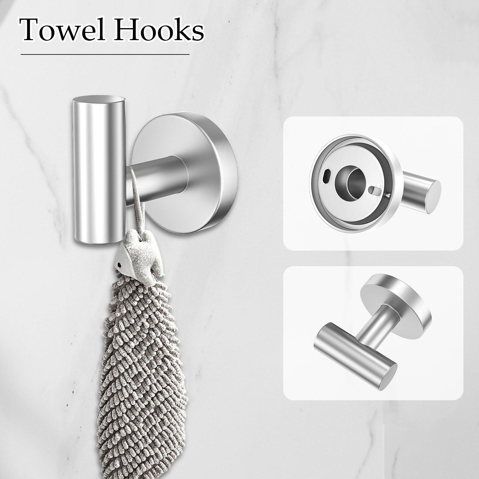 5-Piece Brushed Nickel Towel Bar Set Bathroom Hardware Set Includes Multi-Purpose Toilet Paper Holder 23.6in Towel Bar Towel Ring Towel Hooks Stainless Steel Wall-Mounted Bathroom Accessories - Image 7