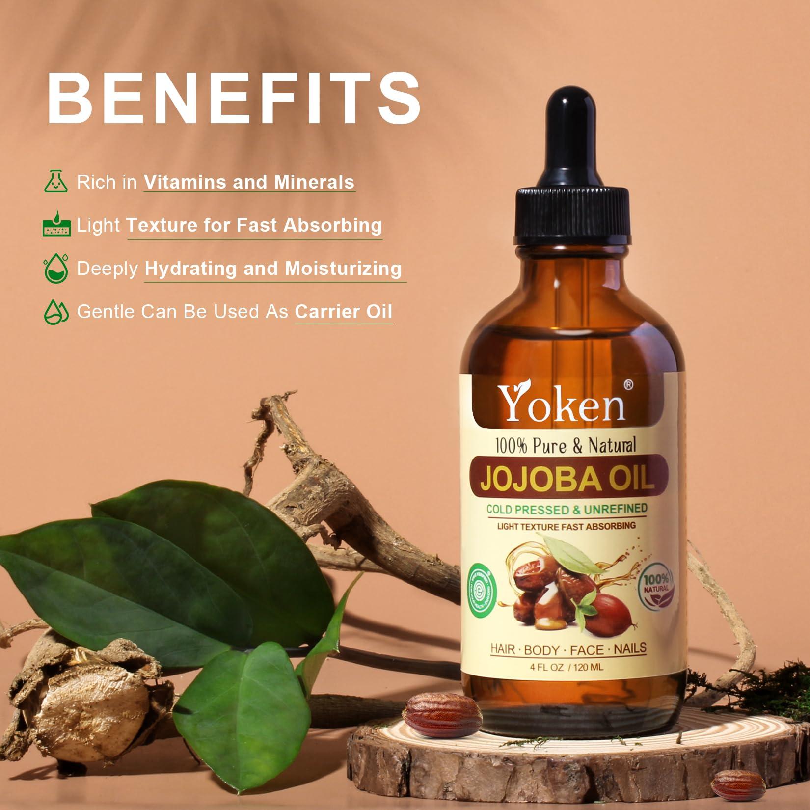 Yoken Jojoba Oil 4 fl oz EWG Verified Organic 100% Pure Jojoba Oil Cold Pressed for Skin, Hair, Nails, Cuticles - Unrefined & Hexane Free, Natural Moisturizer Carrier oils Facial Serum for Gua Sha - Image 6