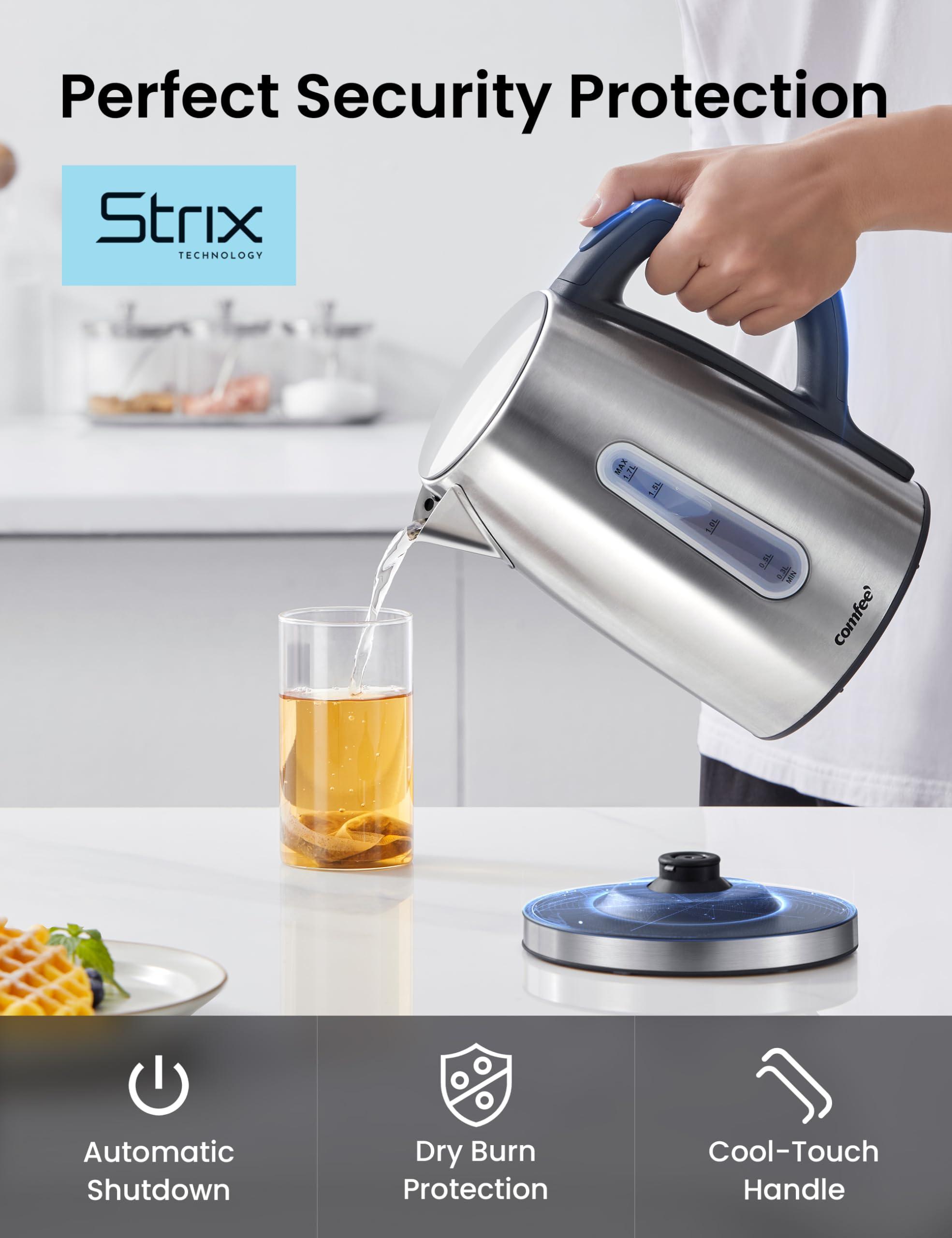 COMFEE' Stainless Steel Electric Kettle, Temperature Control with 6 Presets, 1-Hr Keep Warm, Kettle Water Boiler 1.7 Litres, 1500W with Viewing Window, Auto-Off and Boil-Dry Protection - Image 6