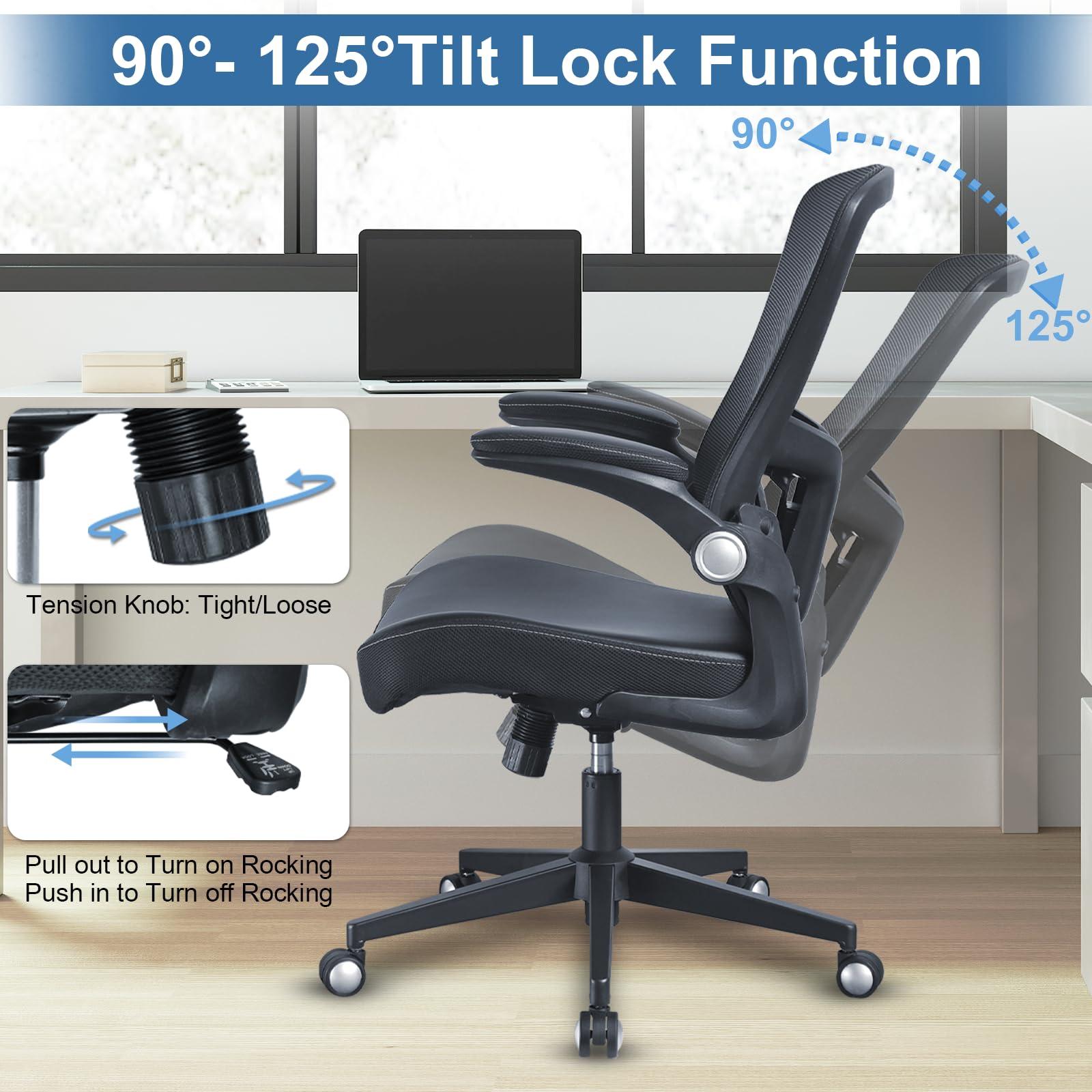 Office Chair, 400lbs Heavy Duty Ergonomic Desk Office Chair with Flip-Up Arms, Home Office Desk Chairs with Adjustable Seat Height & Lumbar Support for Heavy People, Computer Task Chair  - Image 6