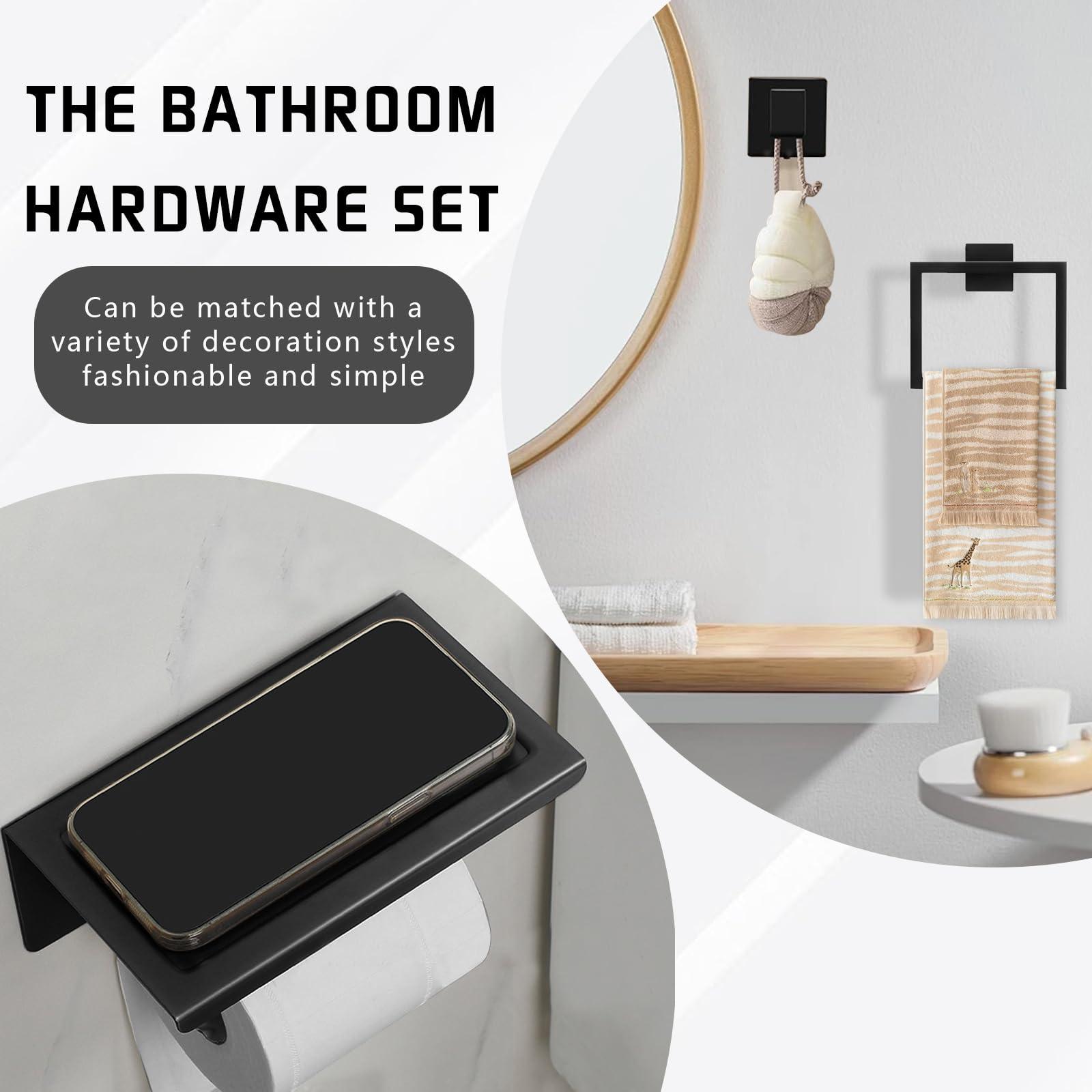 Matte Black Bathroom Hardware Accessories Set of 5 Pieces, 15.6 Inch Bath Towel Bar Set, 304 Stainless Steel Bathroom Hardware Set, Towel Racks for Bathroom Wall Mounted - Image 5