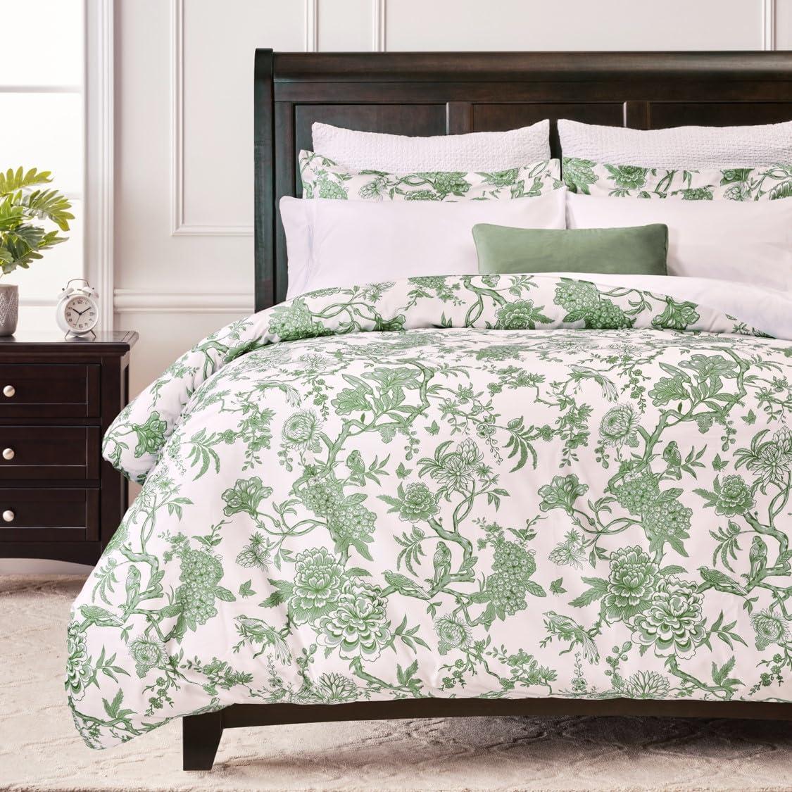 Chanasya Premium Antique Toile Duvet Cover Set - Duvet Cover (104” x 90”) & 2 Pillow Shams (20” x 36”) - 3-Piece Set, King Size, Sage